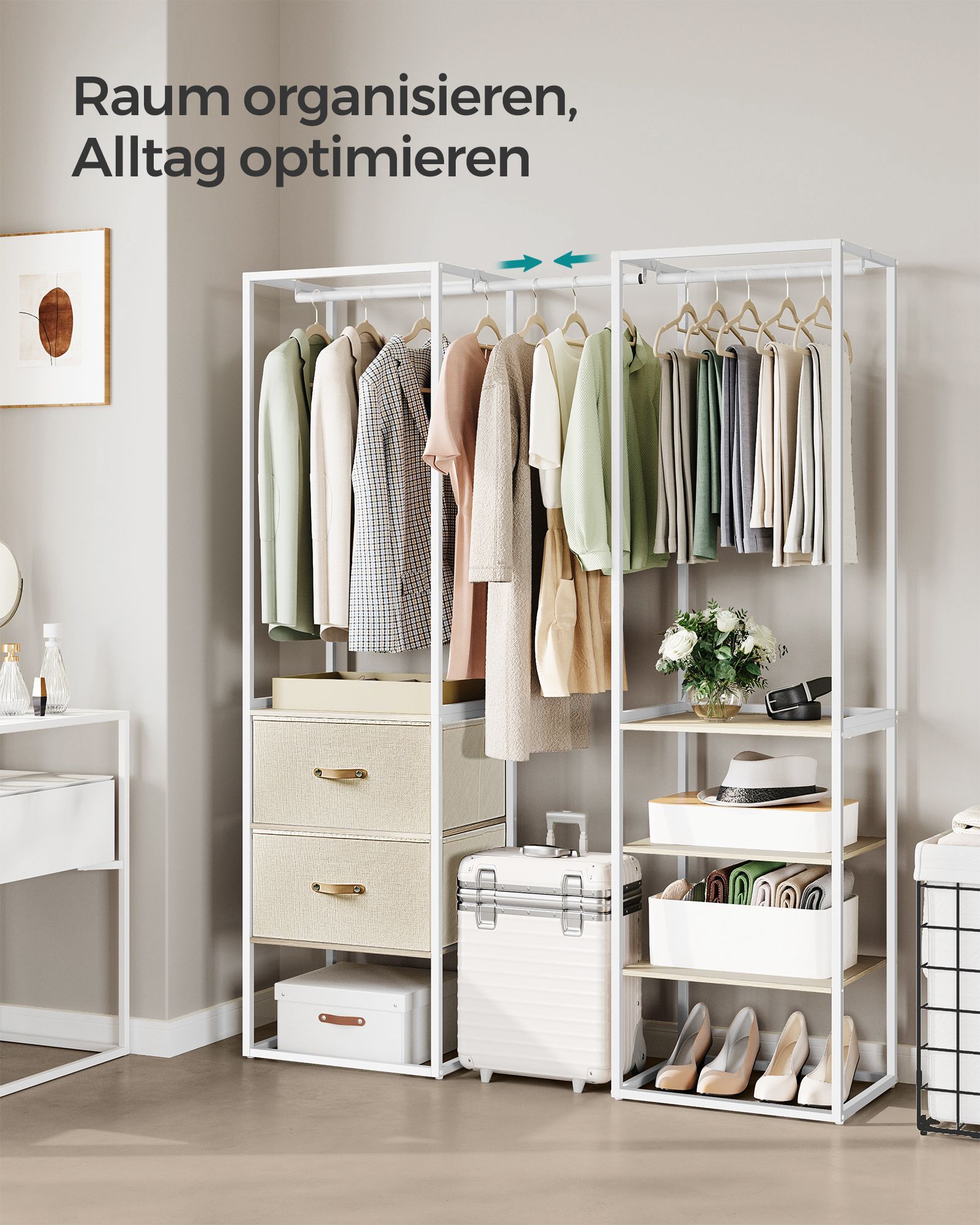 Coat rack with 2 drawers natural beige - Image 5