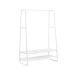 Clothes Rail, Clothes Rack with 2 Shelves, 6 S-Shaped Hooks, Steel Frame, for Bedroom, Cloud White and Matte White