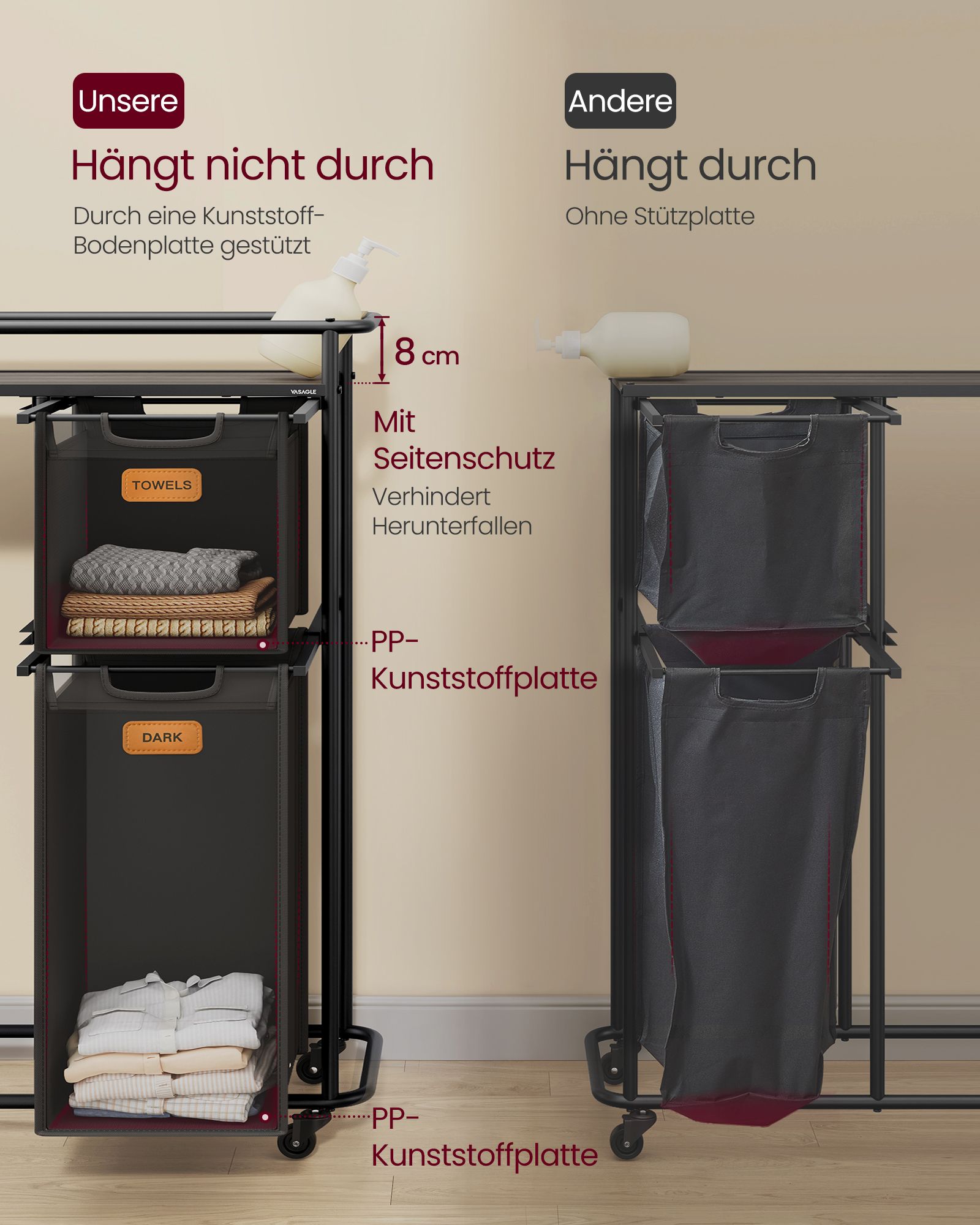 Laundry sorter with wheels and 4 removable pockets - Image 6