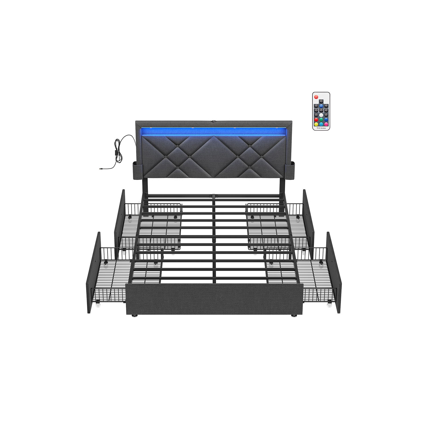 Bed 140 x 200 cm with charging station slate grey matt black