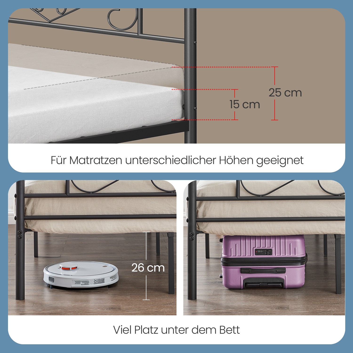 Seng 140 x 190 cm, gæsteseng, dobbeltseng af metal - Billede 3