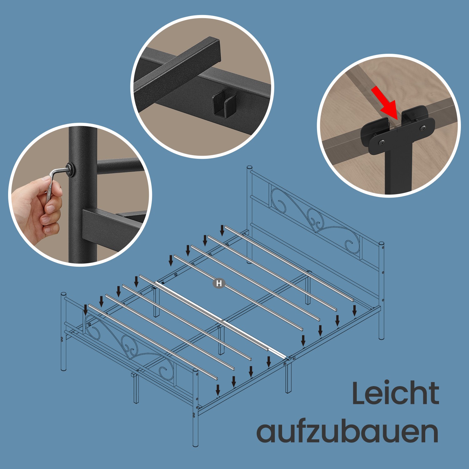 Seng 140 x 190 cm, gæsteseng, dobbeltseng af metal - Billede 4