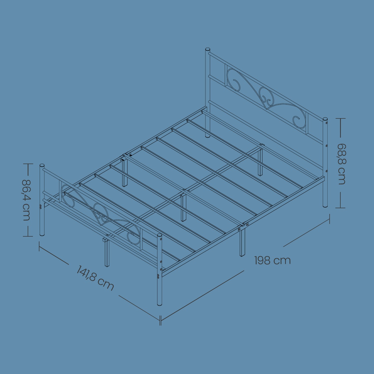 Seng 140 x 190 cm, gæsteseng, dobbeltseng af metal - Billede 5