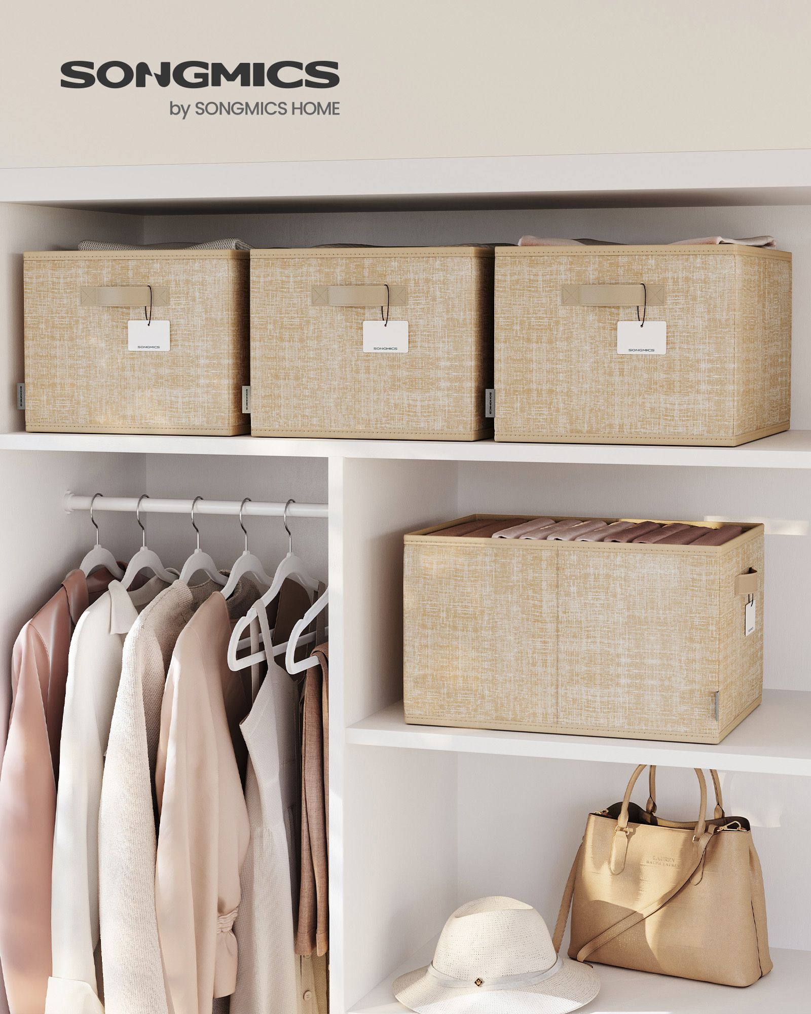 Förvaringslåda set om 3 40 x 30 x 24 cm sandbeige - Bild 2