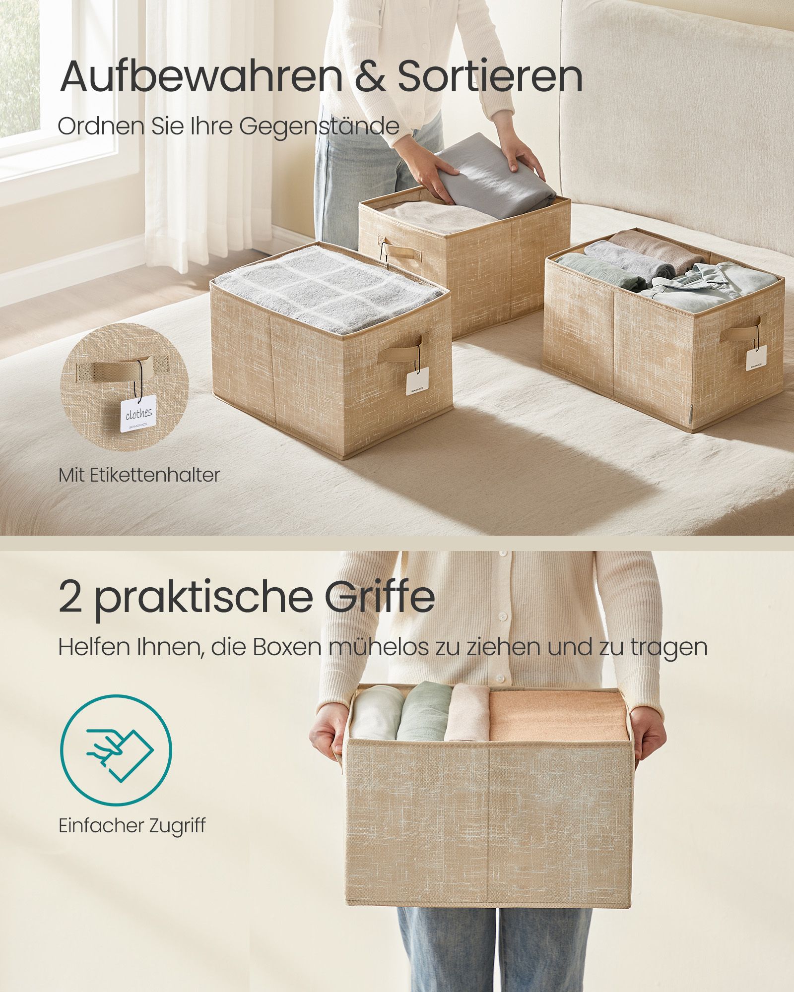 Förvaringslåda set om 3 40 x 30 x 24 cm sandbeige - Bild 4