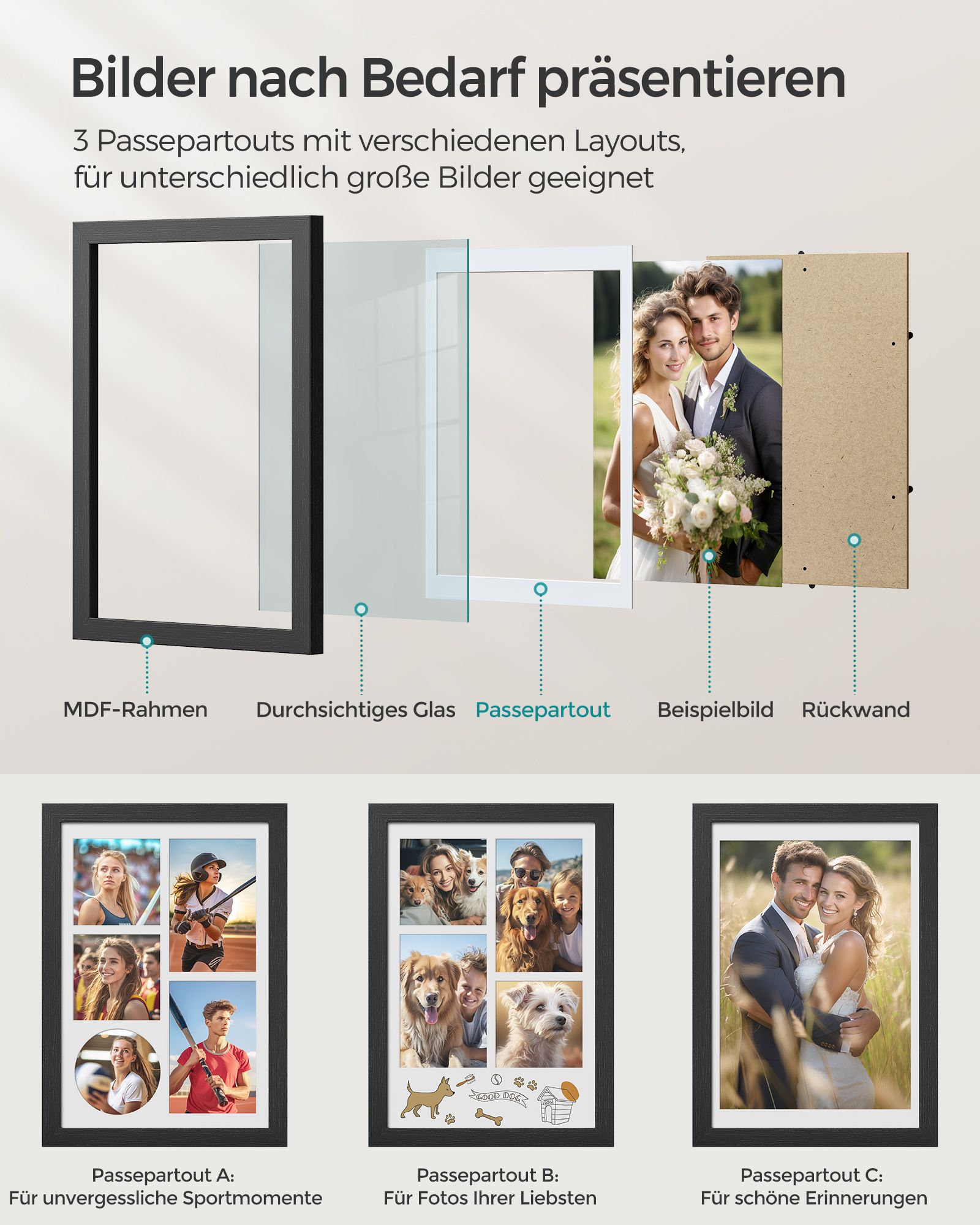 Billedramme A4 til flere billeder ask sort - Billede 3