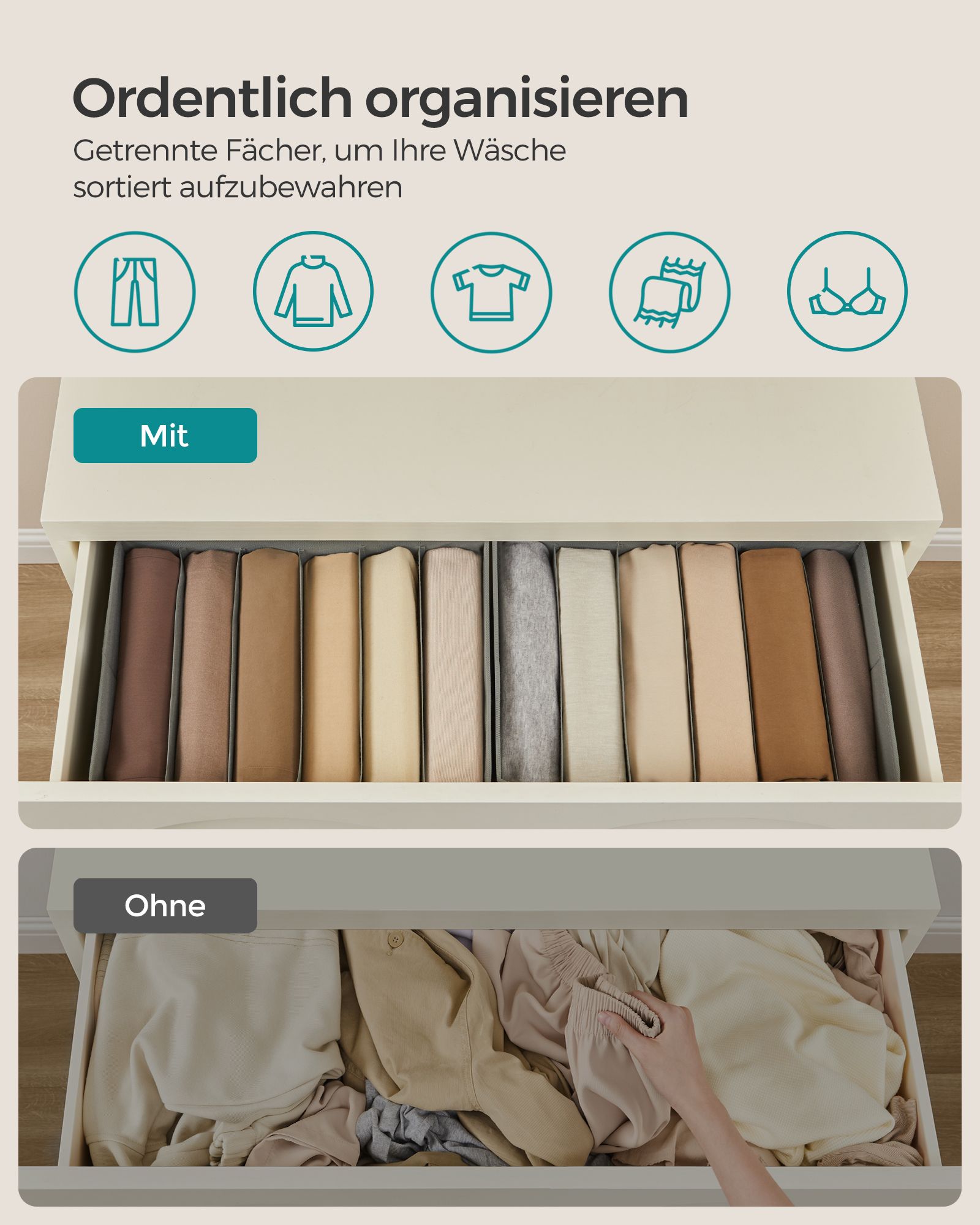 Wardrobe organiser set of 6 42 x 30 x 17 cm dove grey - Image 3