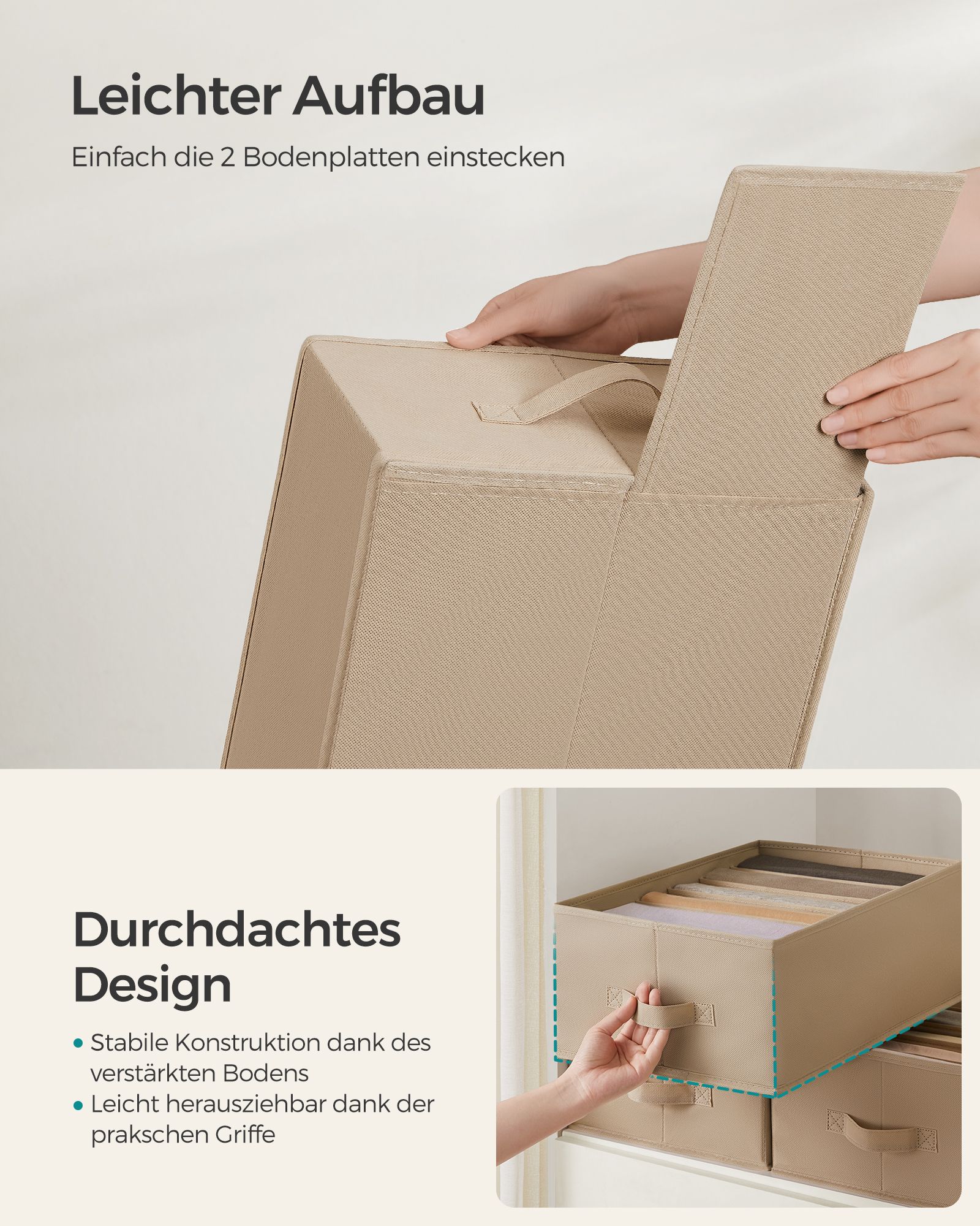Garderobeholder sæt med 4 stk. 42 x 30 x 17 cm sandbeige - Billede 4