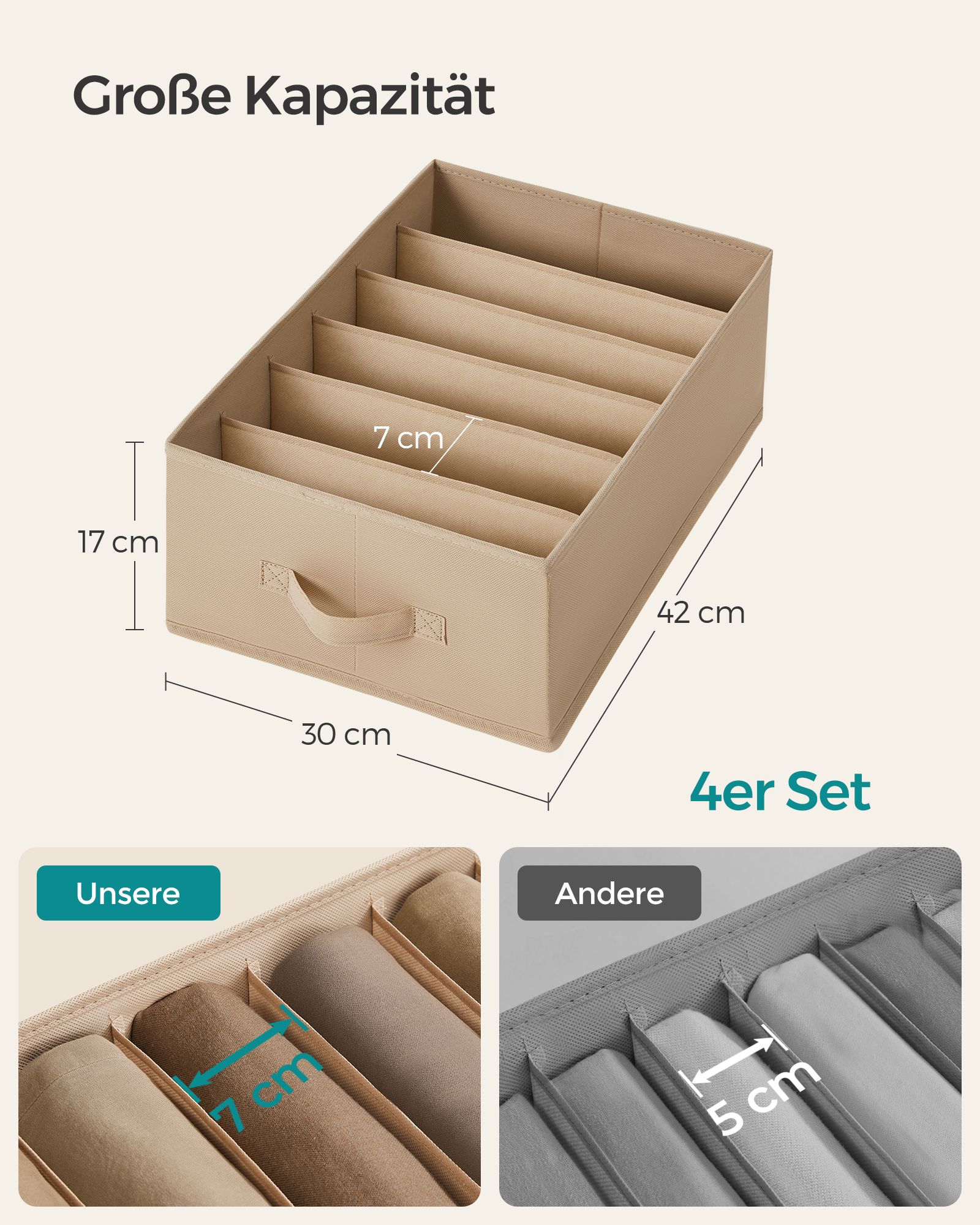 Garderobeholder sæt med 4 stk. 42 x 30 x 17 cm sandbeige - Billede 5