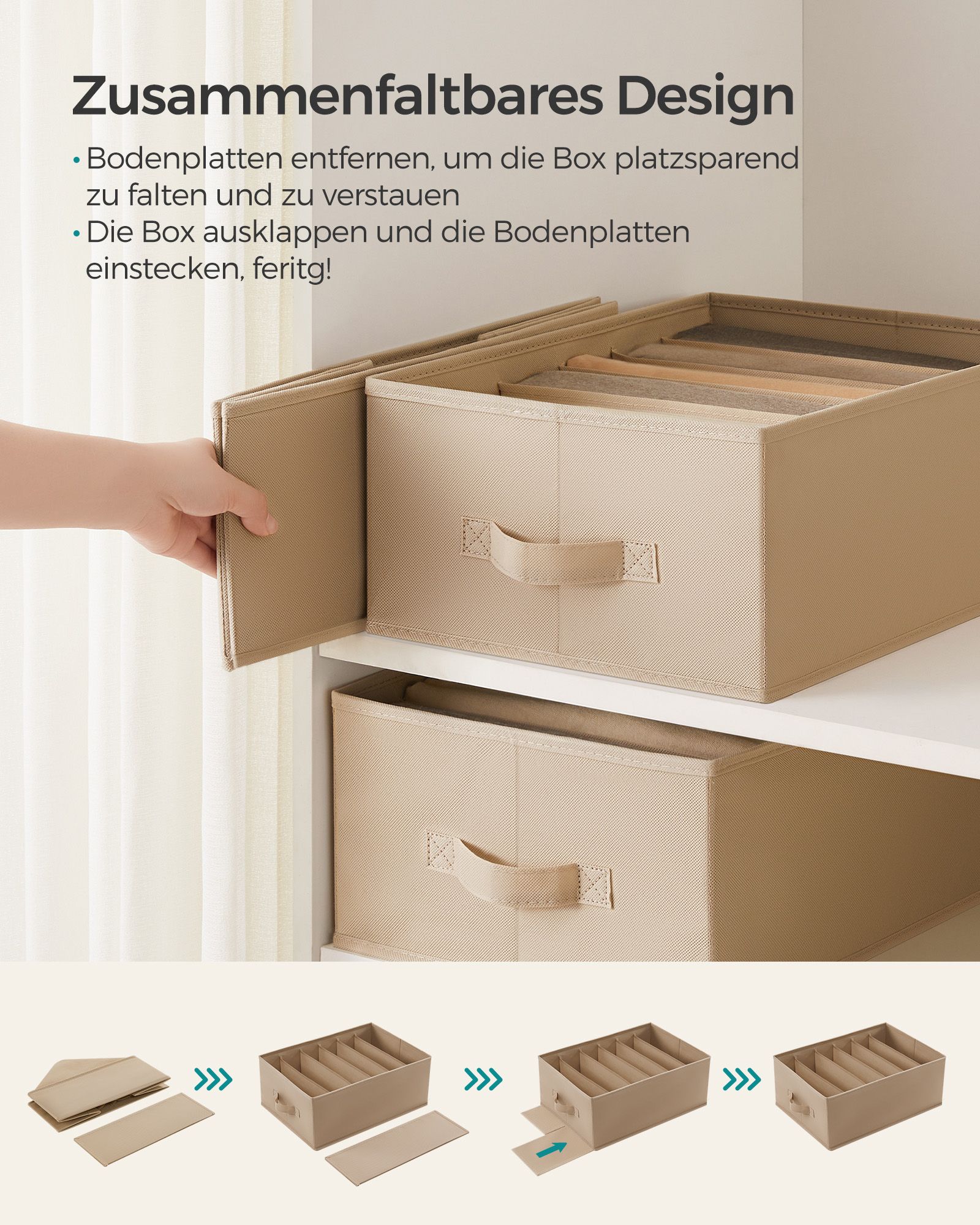 Garderobeholder sæt med 4 stk. 42 x 30 x 17 cm sandbeige - Billede 6