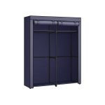 Soveværelsesgarderobe, garderobeskab med 2 tøjstænger, tøjstativ, stofbetræk, knagerække, foldbar, til omklædningsrum, soveværelse, 43 x 140 x 174 cm, mørkeblå