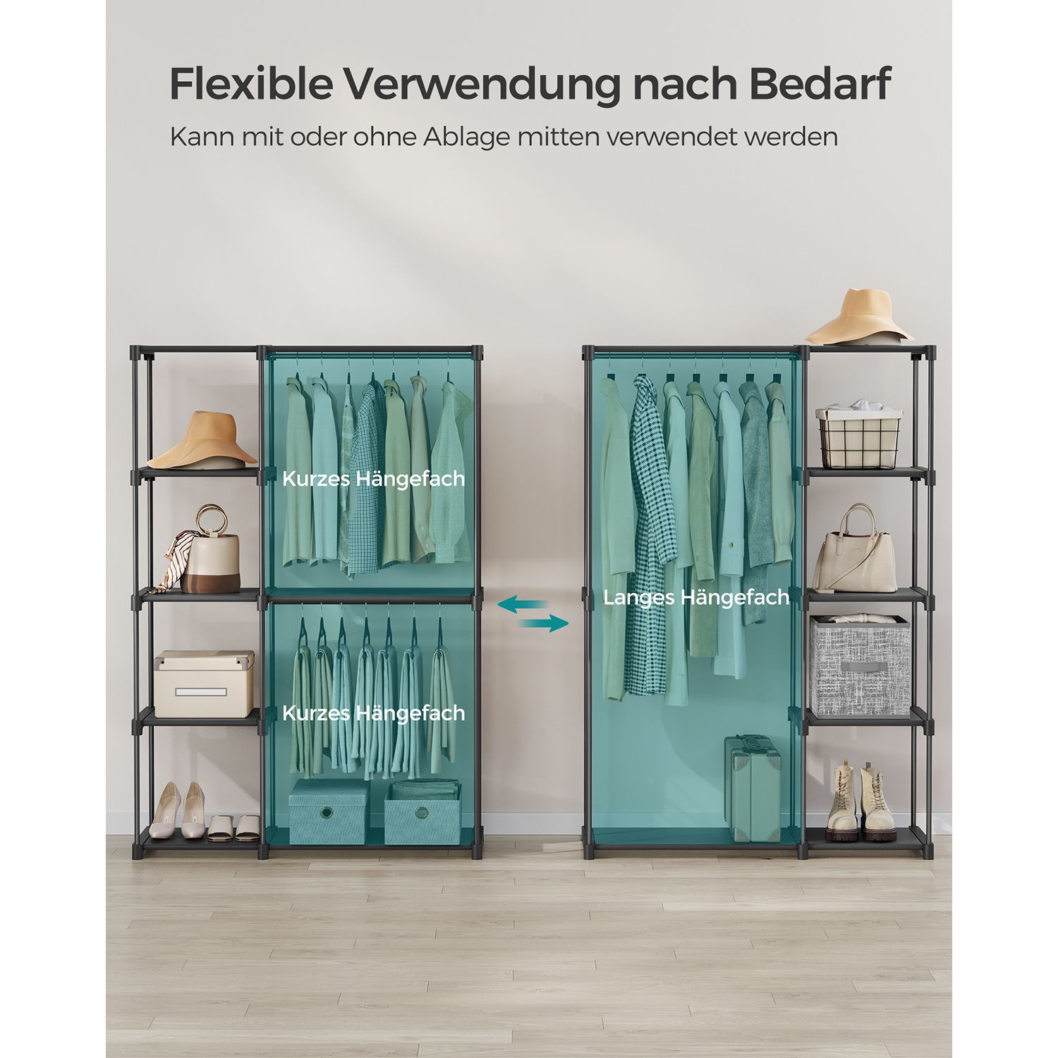 Garderobeskab åbent med bøjlestænger 43 x 124 x 182 cm sort - Billede 3