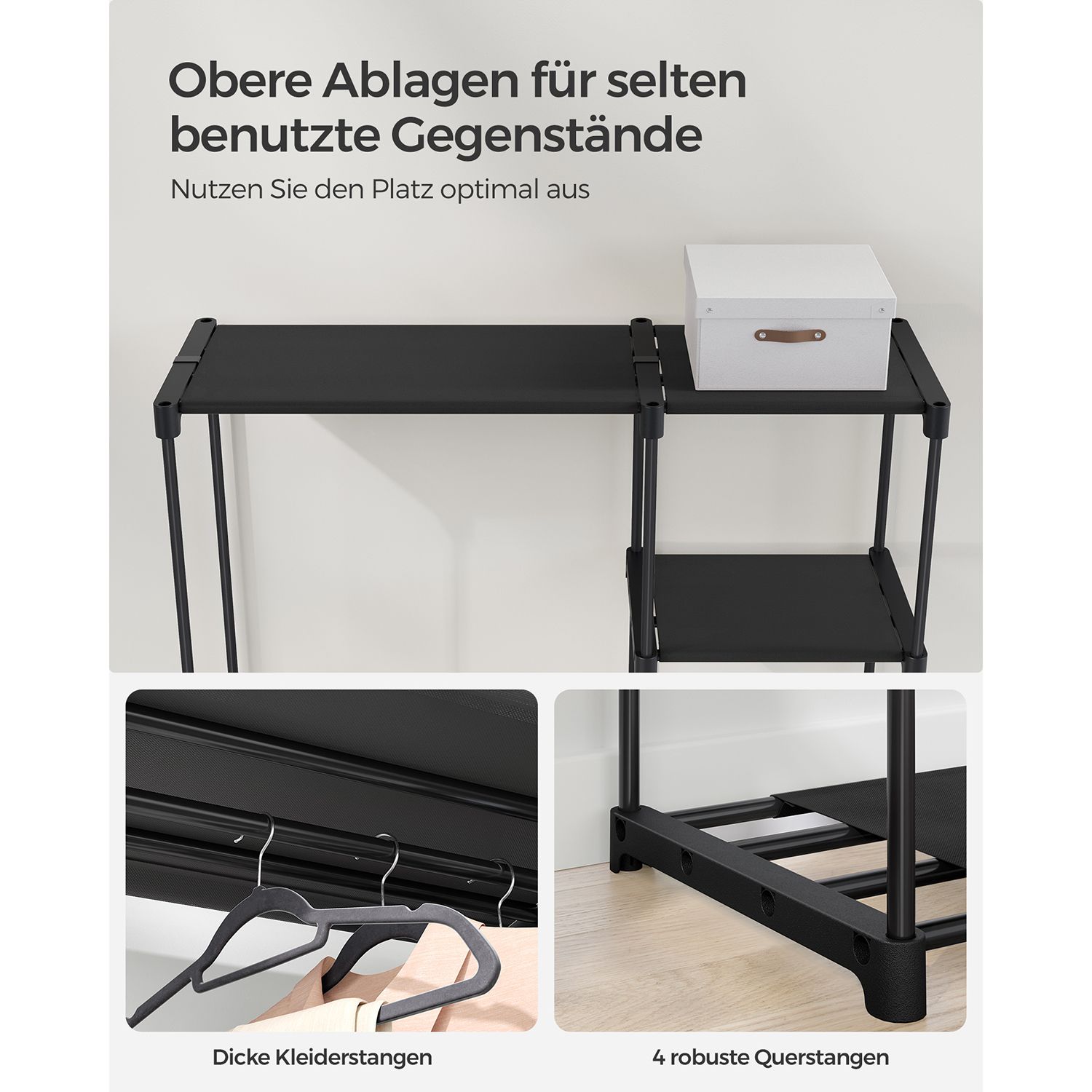 Garderobeskab åbent med bøjlestænger 43 x 124 x 182 cm sort - Billede 5