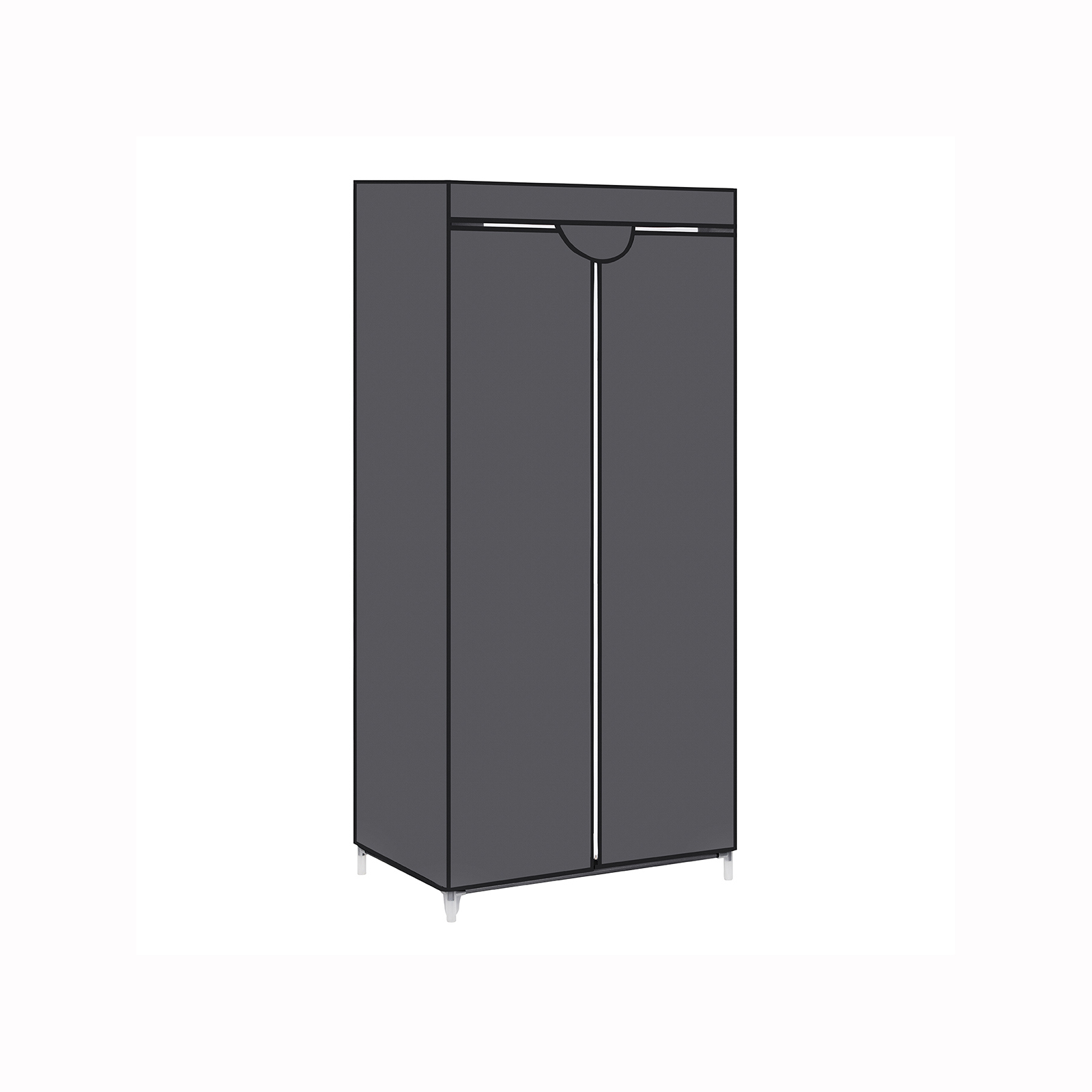 Stoffet garderobe, foldbart skab med bøjlestang, enkelt tøjstativ, opbevaringsorganizer til tasker, legetøj, sko, stue, soveværelse, garderobe, 75 x 45 x 160 cm, grå