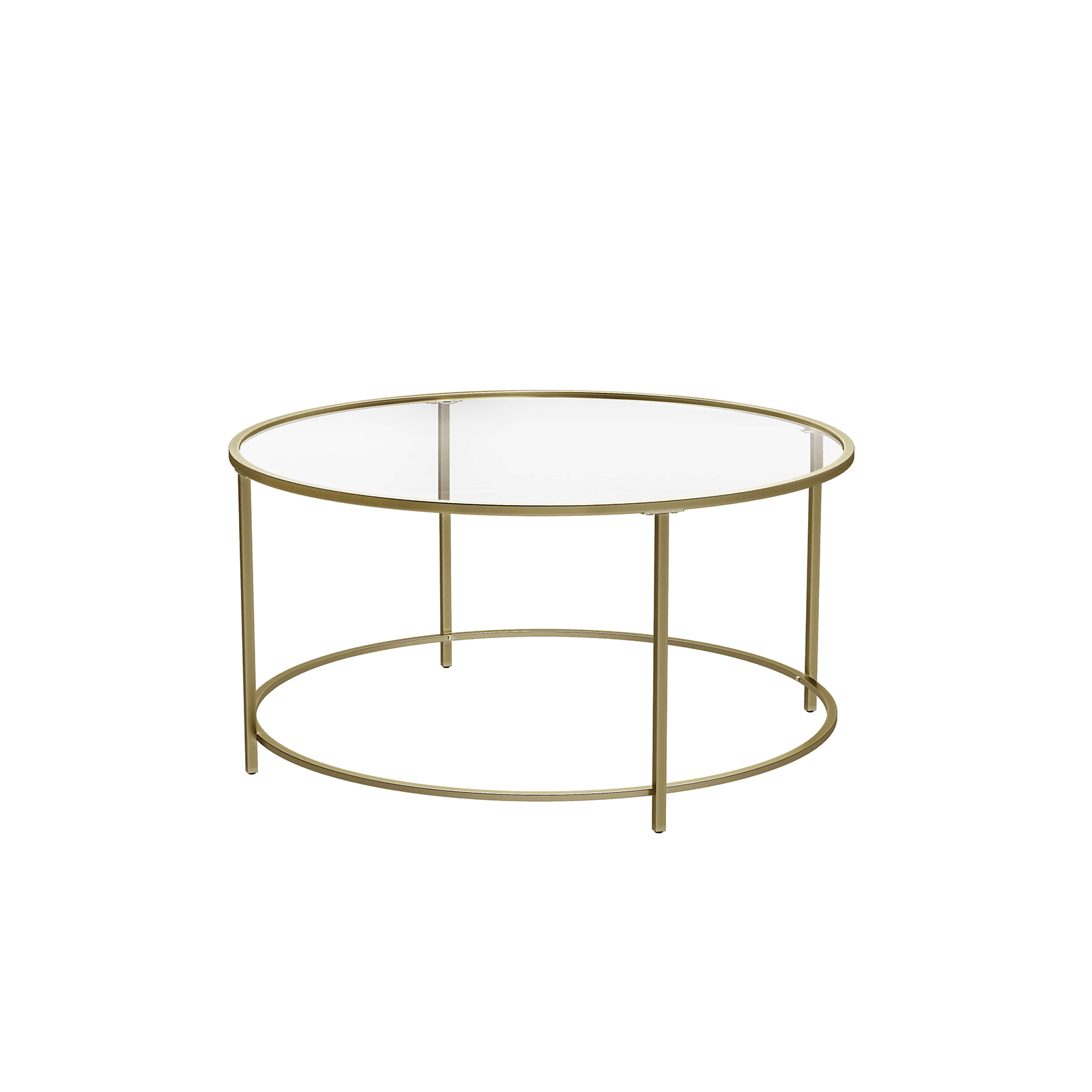 Round Coffee Table, Glass Table with Steel Frame, Living Room Table, Sofa Table, Tempered Glass, Gold LGT21G