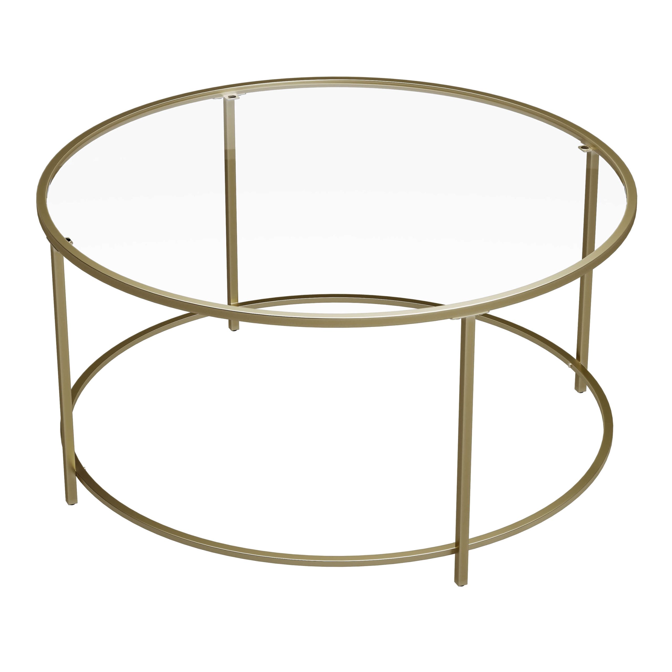 Round Coffee Table, Glass Table with Steel Frame, Living Room Table, Sofa Table, Tempered Glass, Gold LGT21G - Image 6