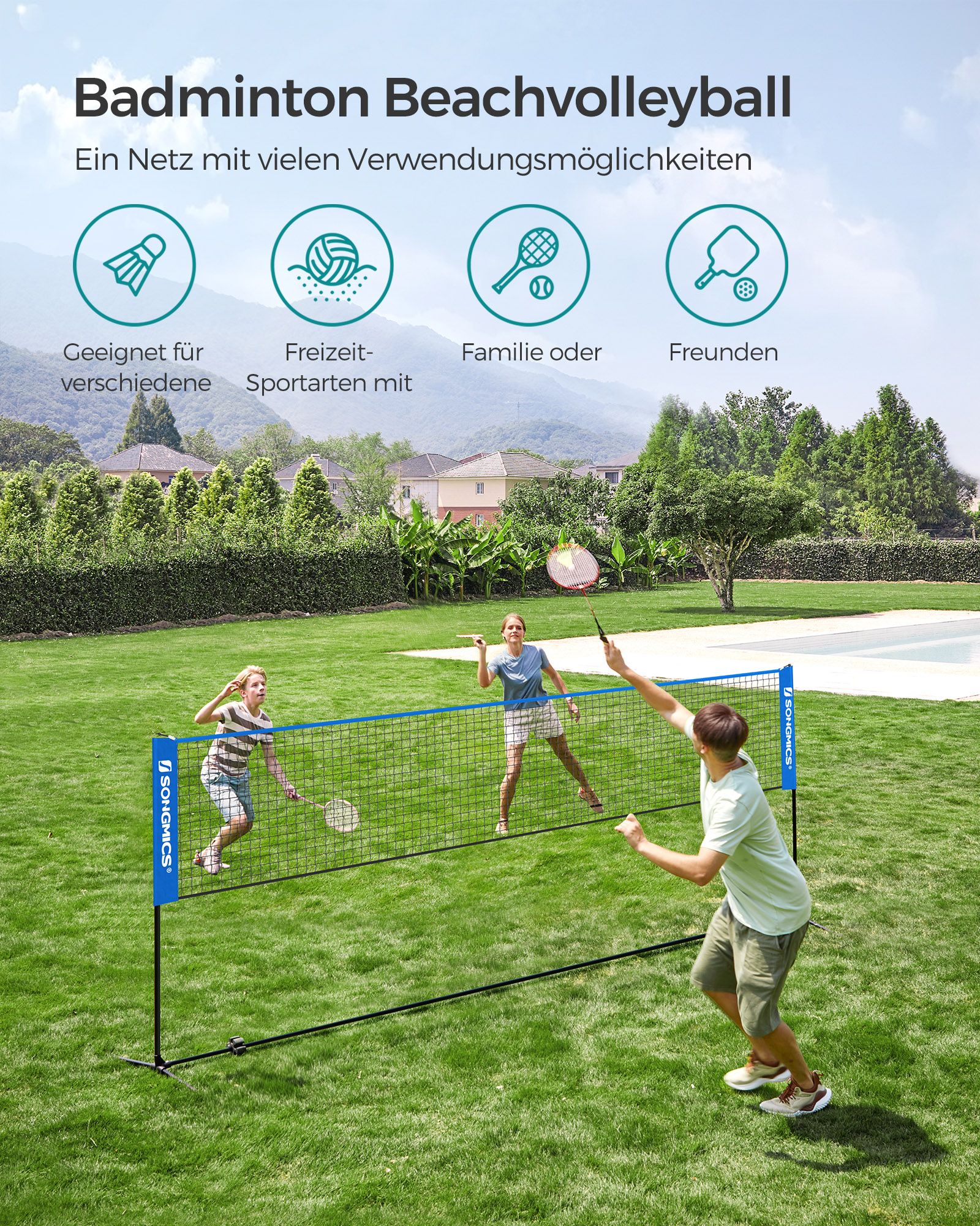 4m Portable Badminton Tennis Net Height Adjustable Net System with Stand - Image 2