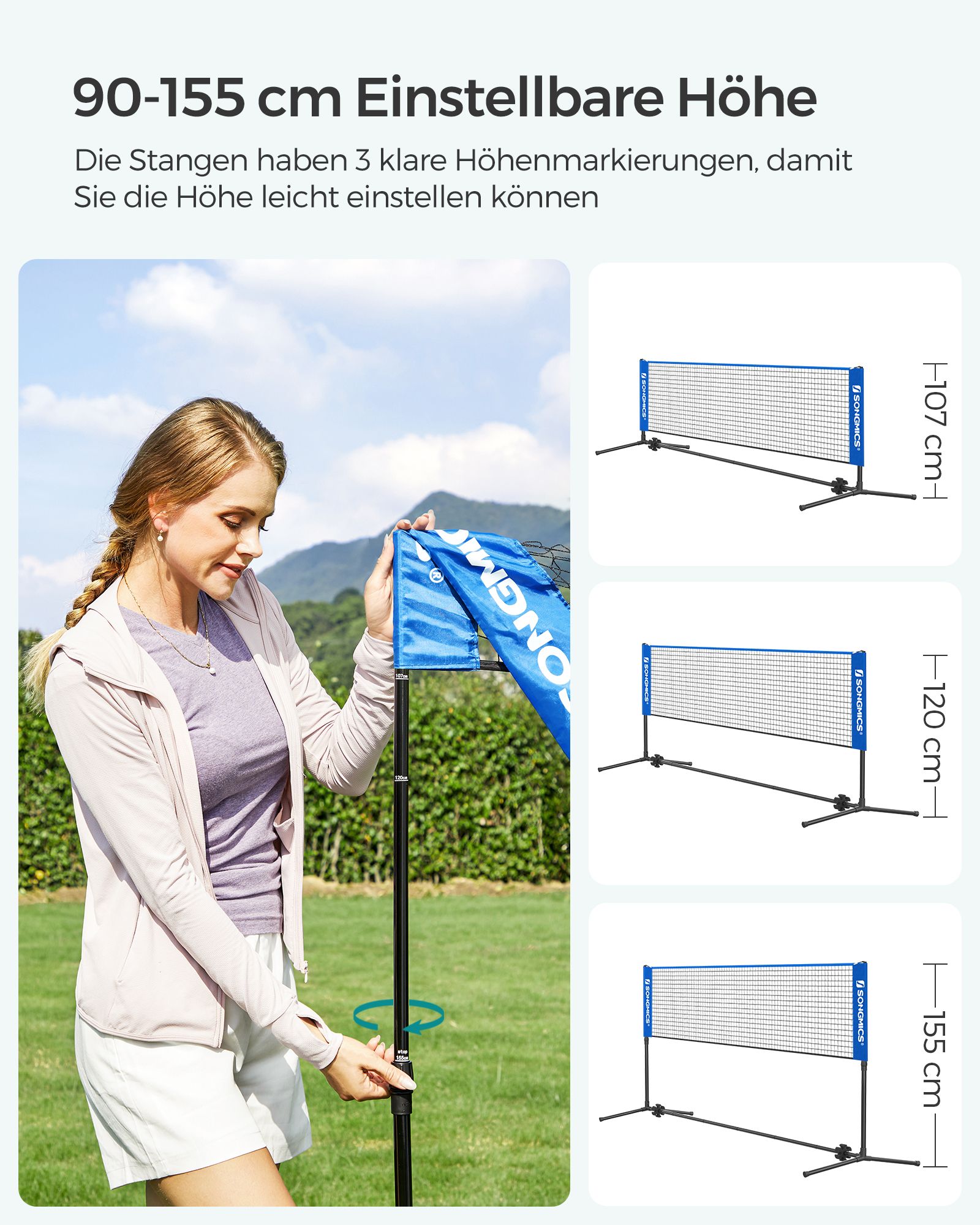 4m Portable Badminton Tennis Net Height Adjustable Net System with Stand - Image 3