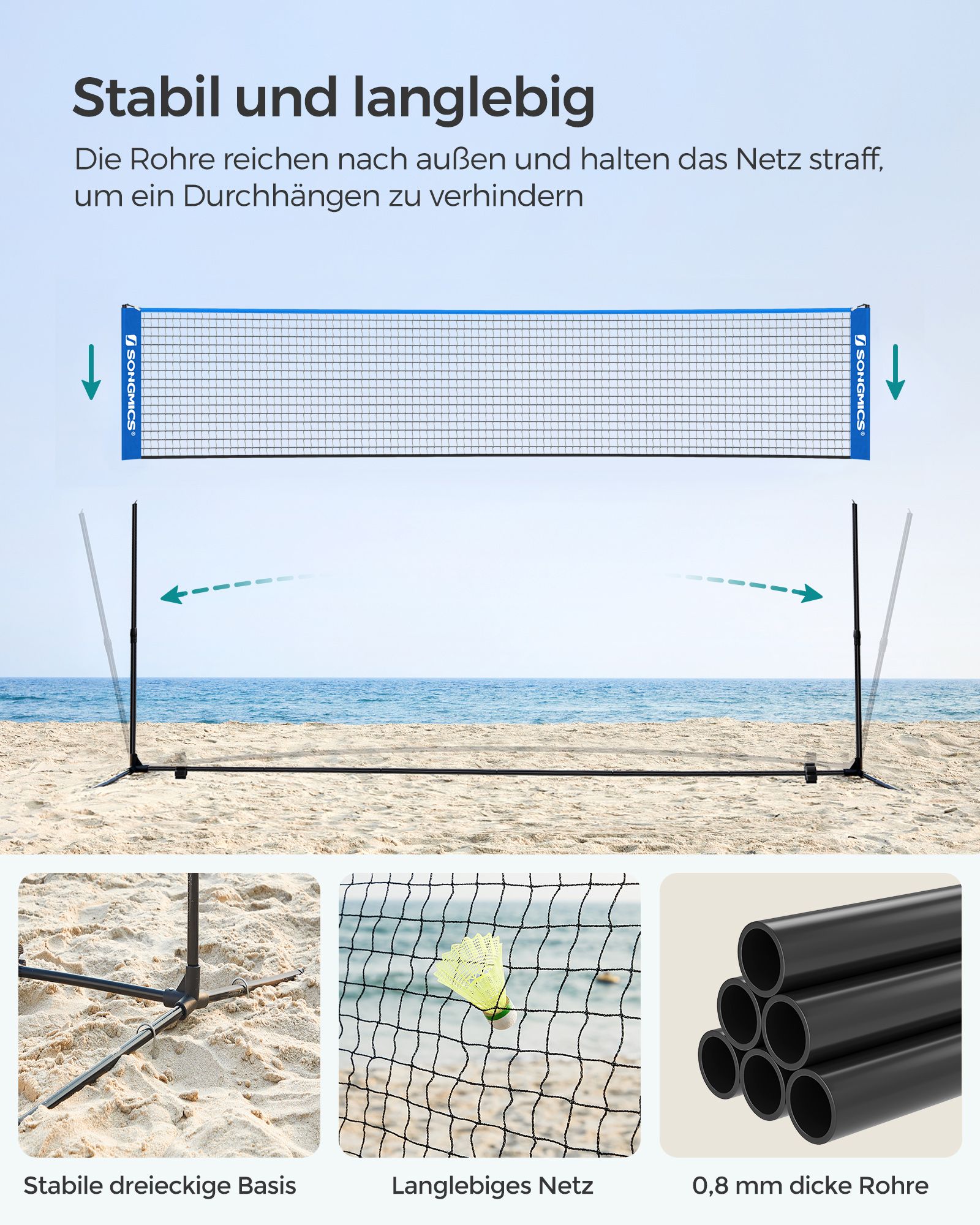 4m Portable Badminton Tennis Net Height Adjustable Net System with Stand - Image 6
