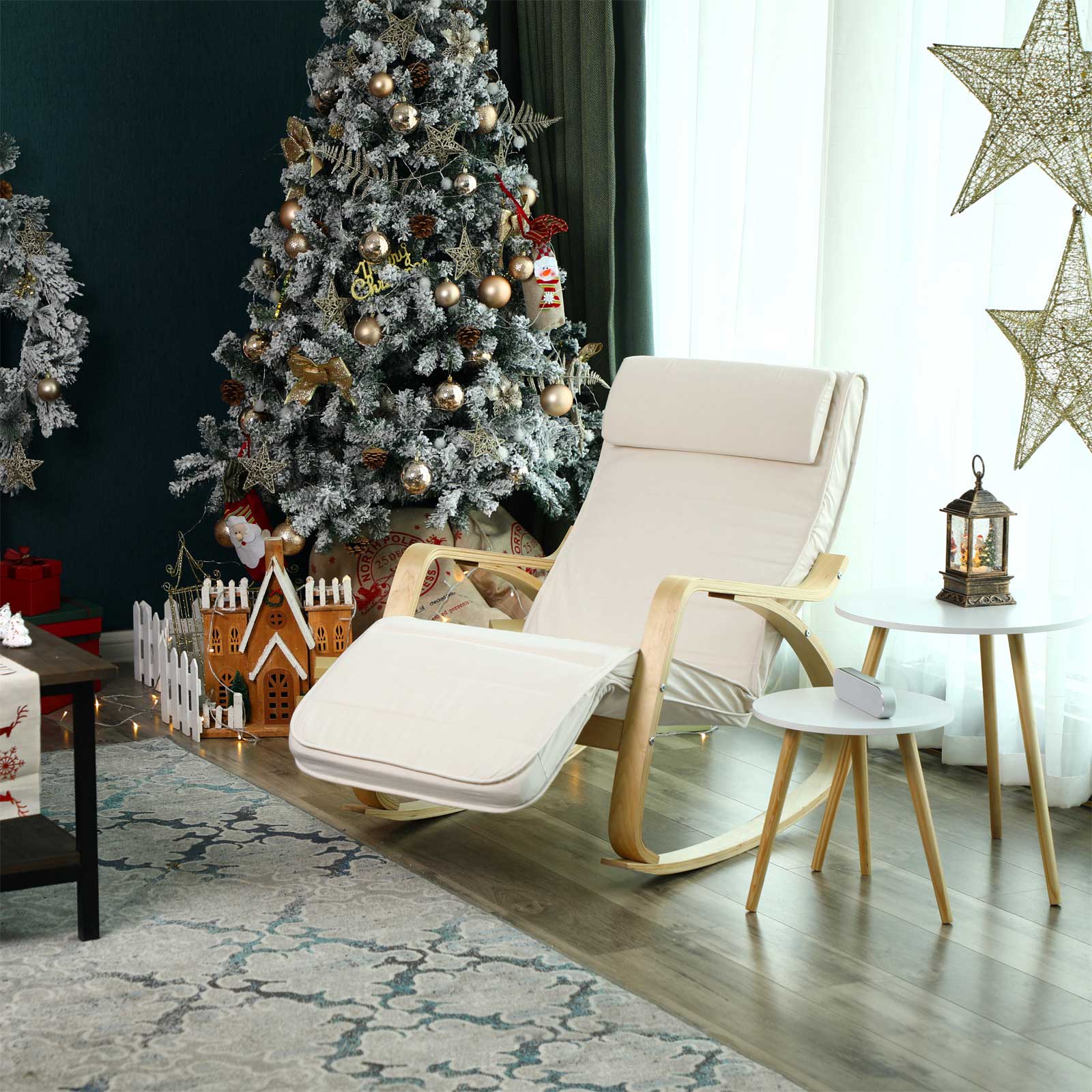 Sunlounger Relaxing Rocking Chair with Adjustable Footrest Max Load: 150 kg Beige LYY10M - Billede 5