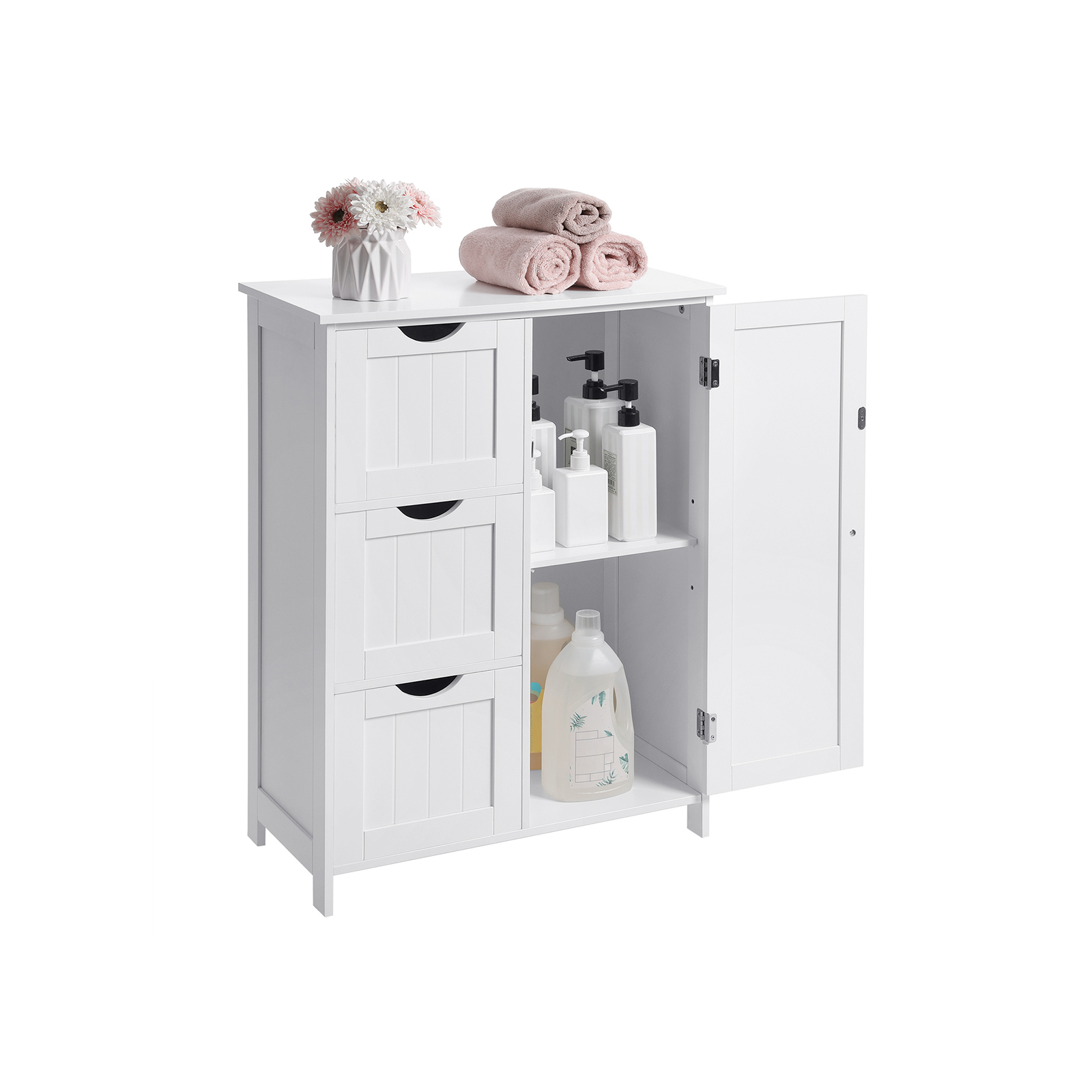 Oppbevaringsskap for baderom, gulvskap med 3 store skuffer og 1 justerbar hylle, 60 x 30 x 81 cm, hvit BBC49WT - Bilde 2