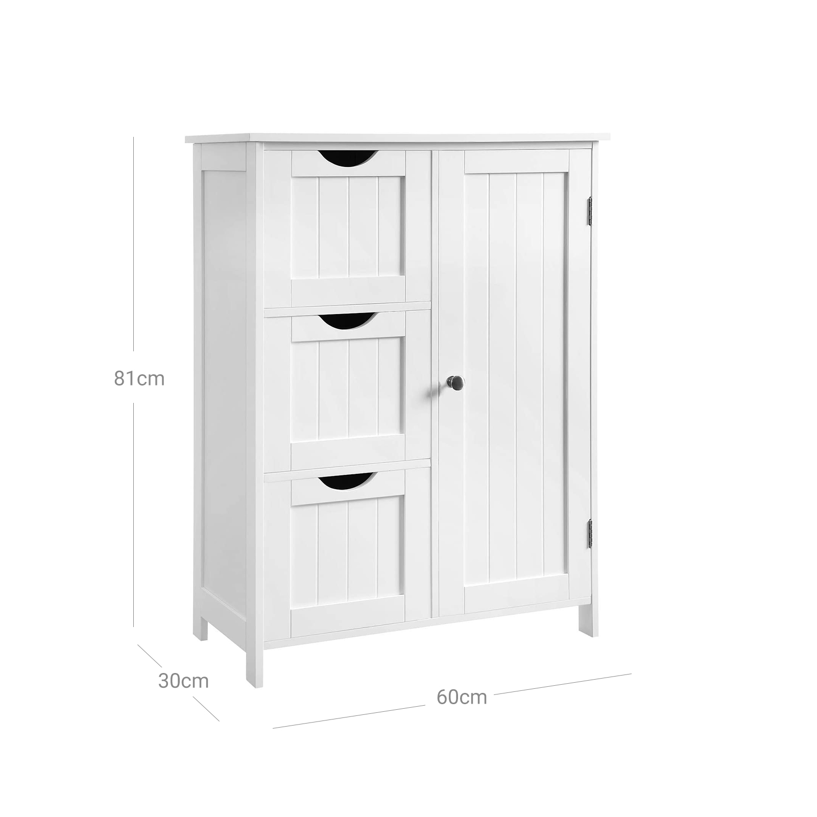 Oppbevaringsskap for baderom, gulvskap med 3 store skuffer og 1 justerbar hylle, 60 x 30 x 81 cm, hvit BBC49WT - Bilde 6