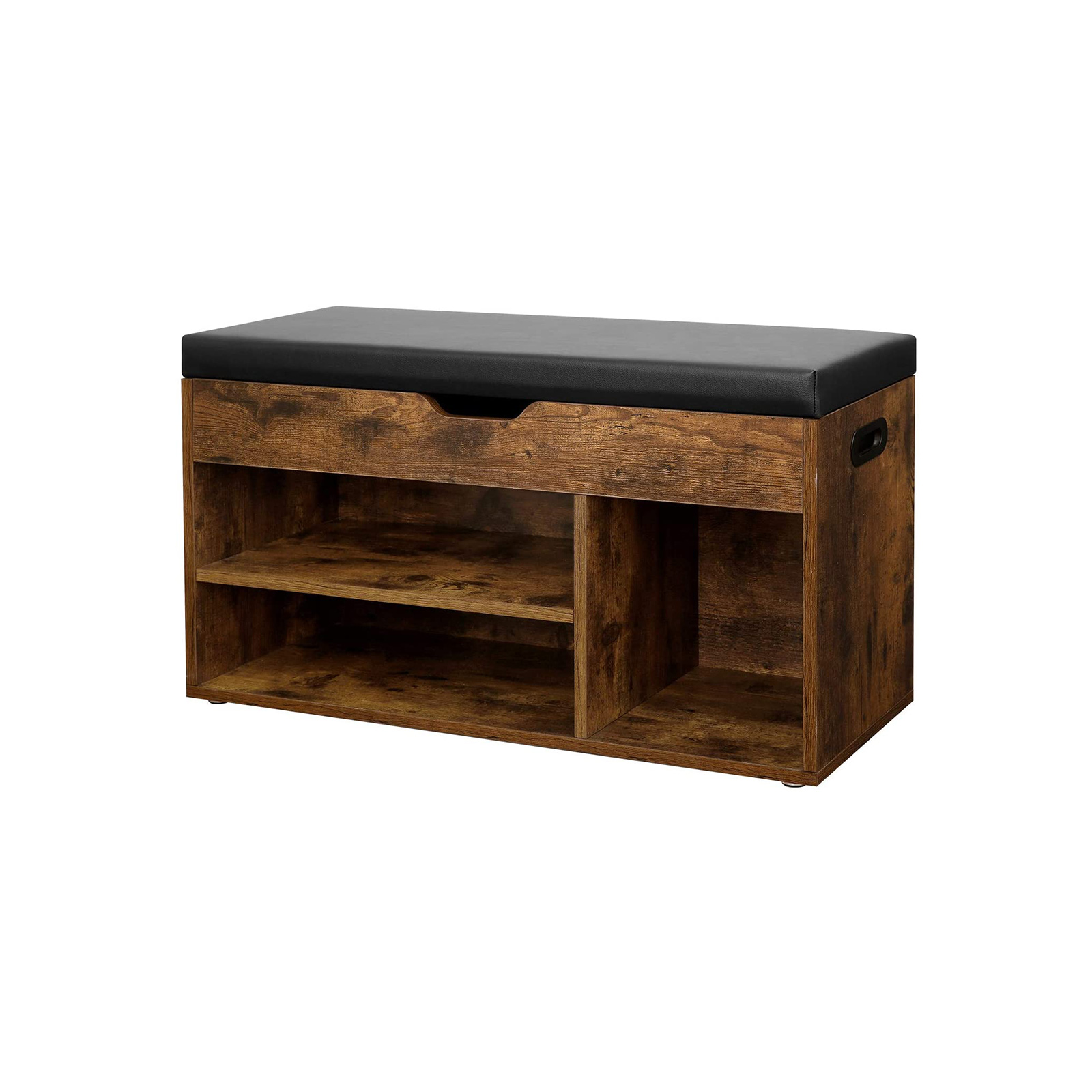 Shoe Bench with Cushion, Storage Bench with Padded Seat, 3 Compartments, Hidden Storage, Shelves, Living Room Lounge Hallway Bedroom, Load Capacity 150 kg, Rustic Brown LHS30BX