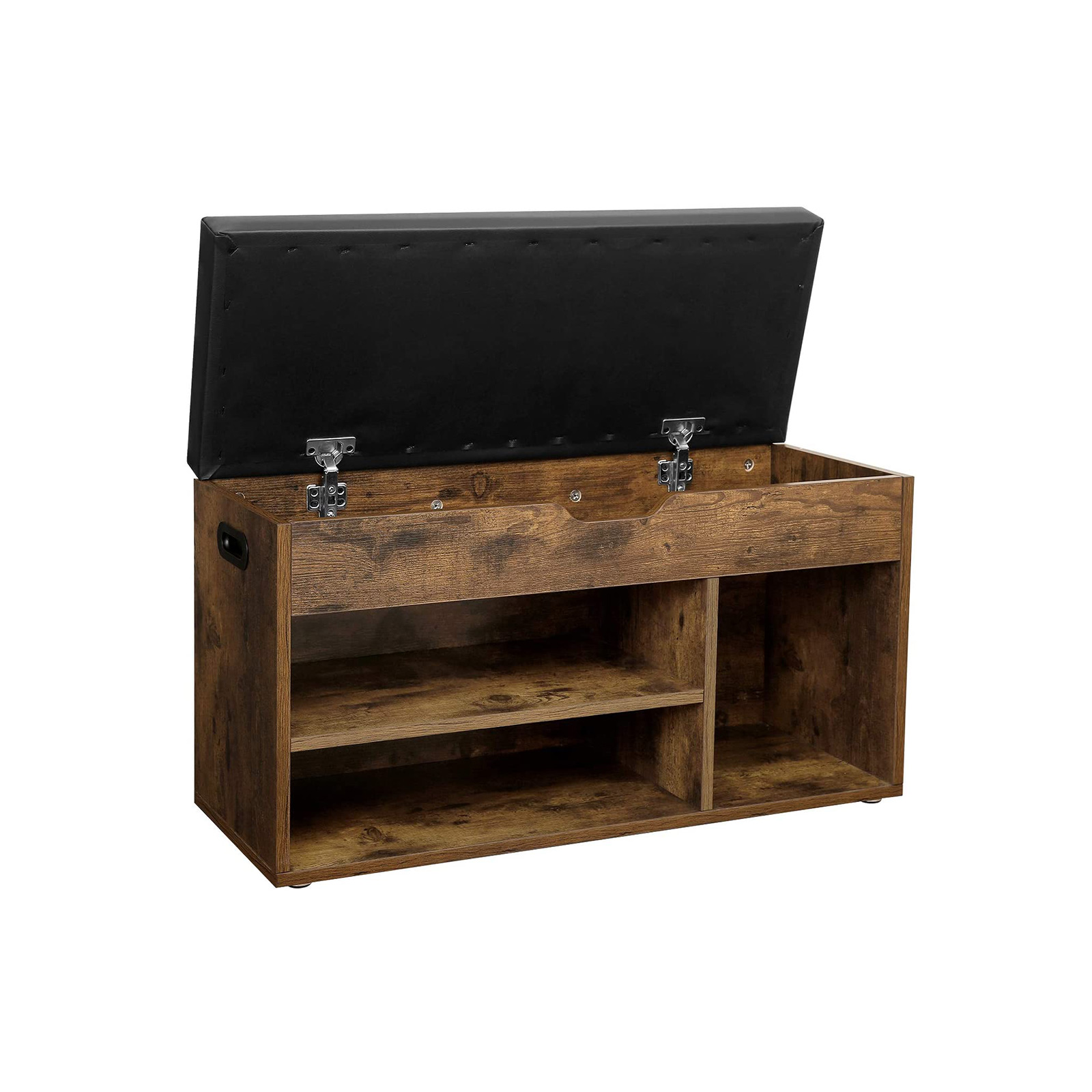Shoe Bench with Cushion, Storage Bench with Padded Seat, 3 Compartments, Hidden Storage, Shelves, Living Room Lounge Hallway Bedroom, Load Capacity 150 kg, Rustic Brown LHS30BX - Image 2