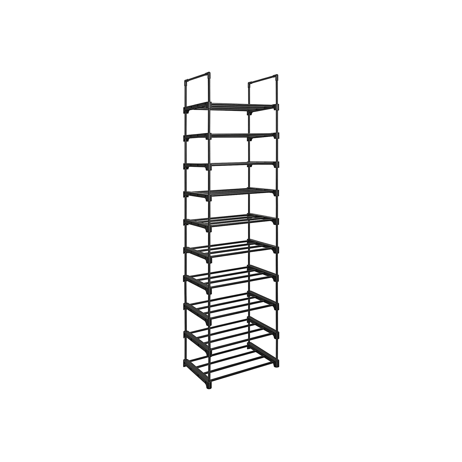 Shoe Rack, 10-Tier Metal Shoe Storage Organiser, Customisable Design, Metal Frame, Space-Saving Rack, for Dressing Room, Hallway, 30 x 45 x 174 cm, Black LSA25BK