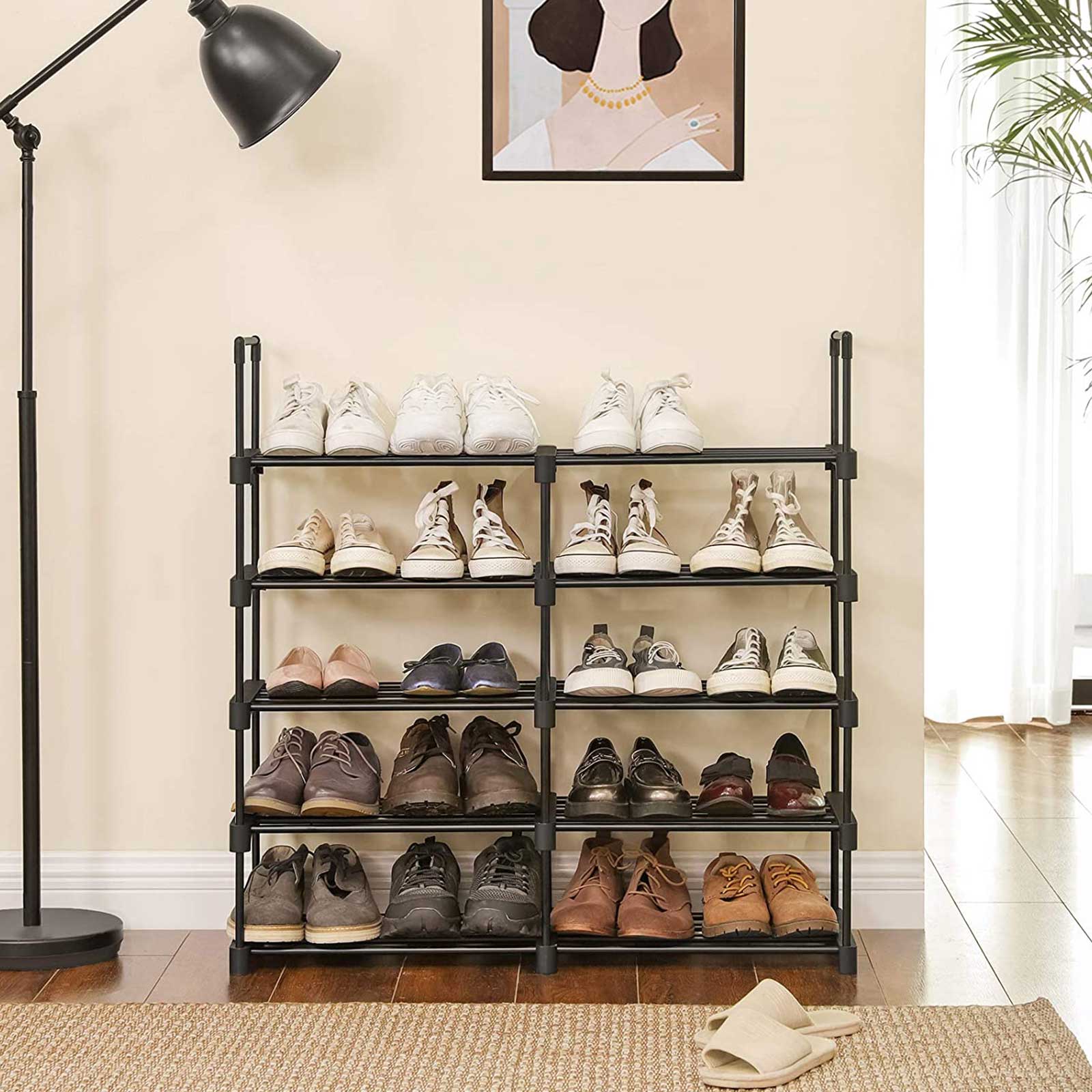 Shoe Rack, 10-Tier Metal Shoe Storage Organiser, Customisable Design, Metal Frame, Space-Saving Rack, for Dressing Room, Hallway, 30 x 45 x 174 cm, Black LSA25BK - Image 4