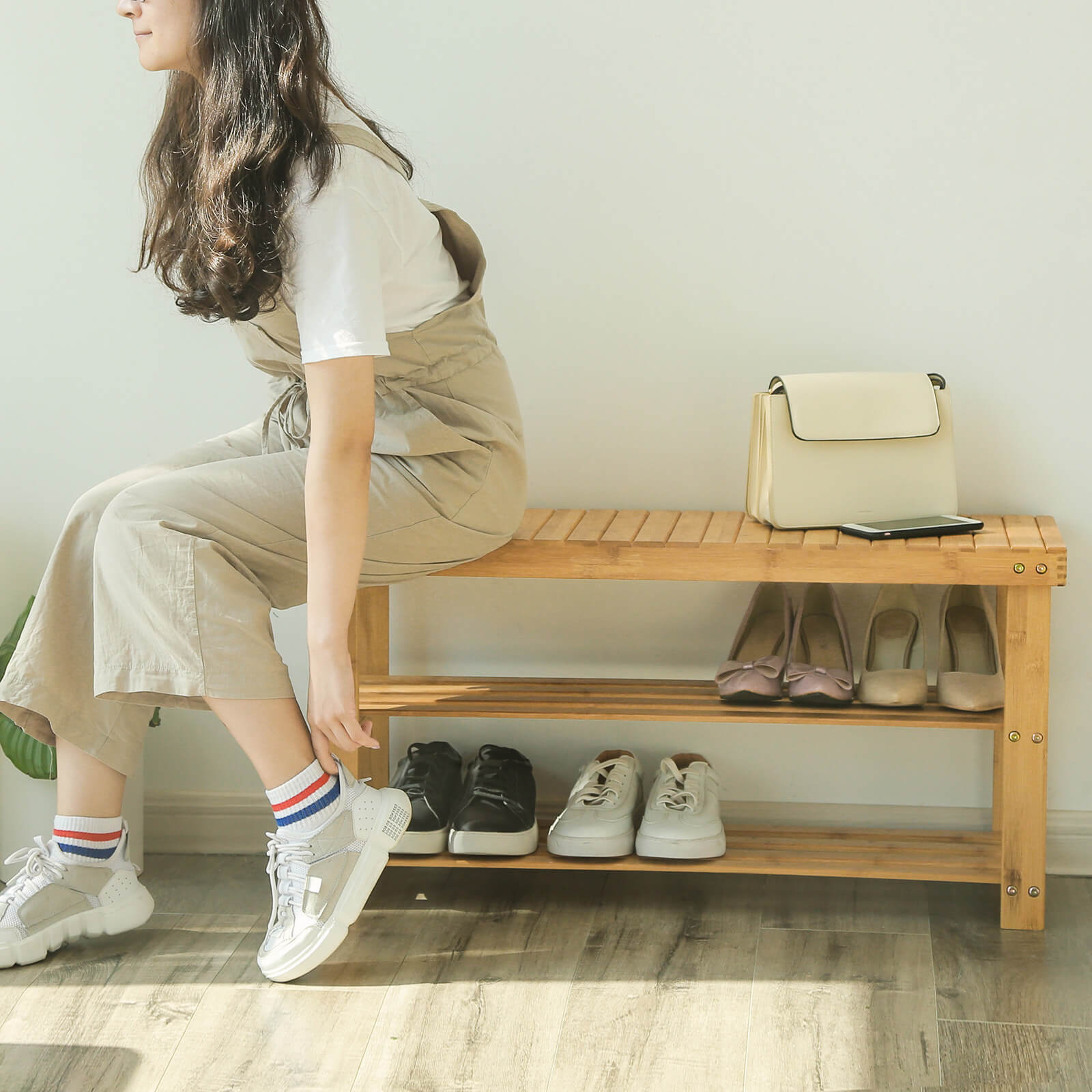 Bench with bamboo shoe rack - Image 5
