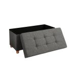 Förvarings Ottoman, vadderad hopfällbar bänk, kista med lock, massiva träfötter, platsbesparande, 65L kapacitet, rymmer upp till 300 kg, för sovrum, hall, barnrum, mörkgrå