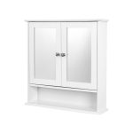 Badrumsskåp Songmics med dubbla spegeldörrar, väggskåp, förvaringsskåp, 56 x 13 x 58 cm, vit
