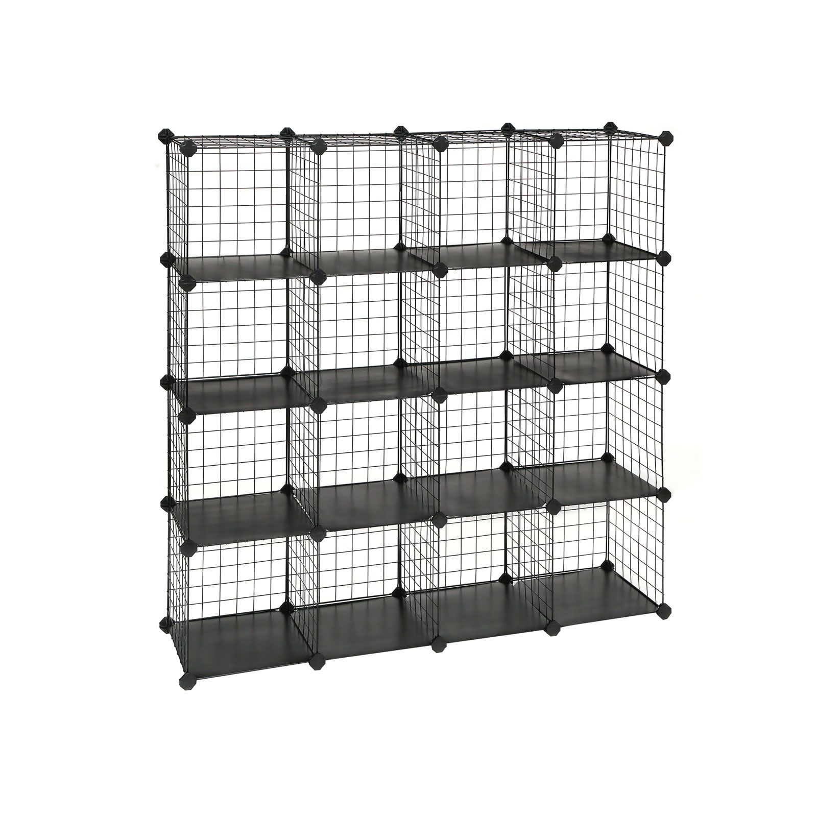 16 Cube Metal Wire Storage Organiser, DIY Closet Cabinet and Modular Shelving Grids, Wire Mesh Shelves and Rack, Black
