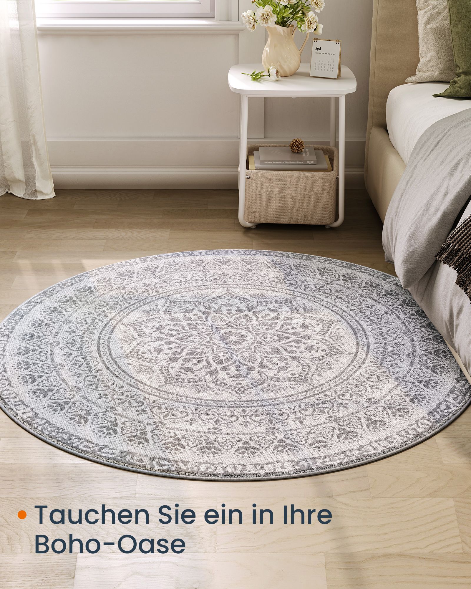 Stue teppe, diameter 120 cm, rundt teppe til stuen, sklisikkert, til soverom, enkeltsofa, maskinvaskbart, boho-stil, Taupe Grey - Bilde 2