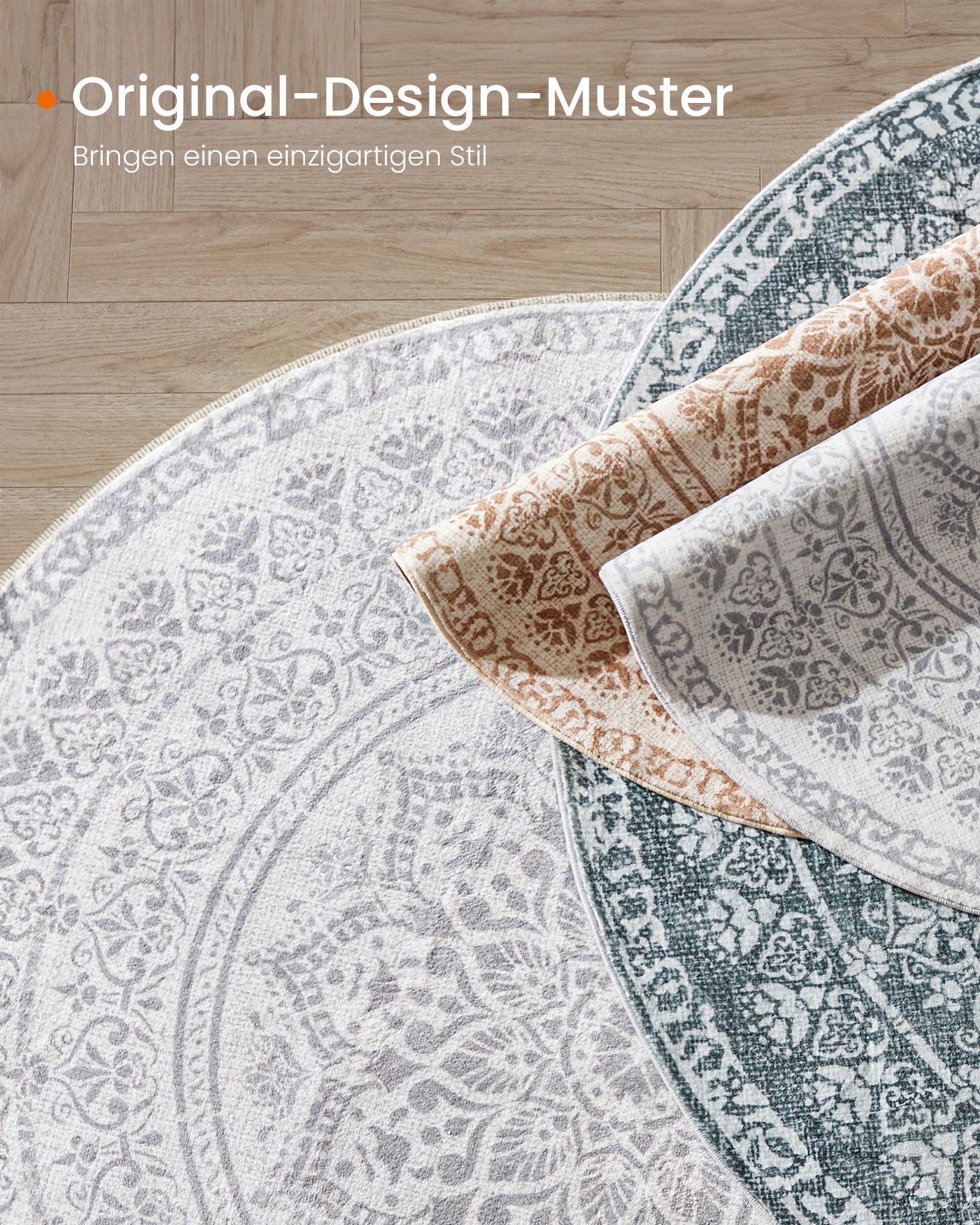 Stue teppe, diameter 120 cm, rundt teppe til stuen, sklisikkert, til soverom, enkeltsofa, maskinvaskbart, boho-stil, Taupe Grey - Bilde 6