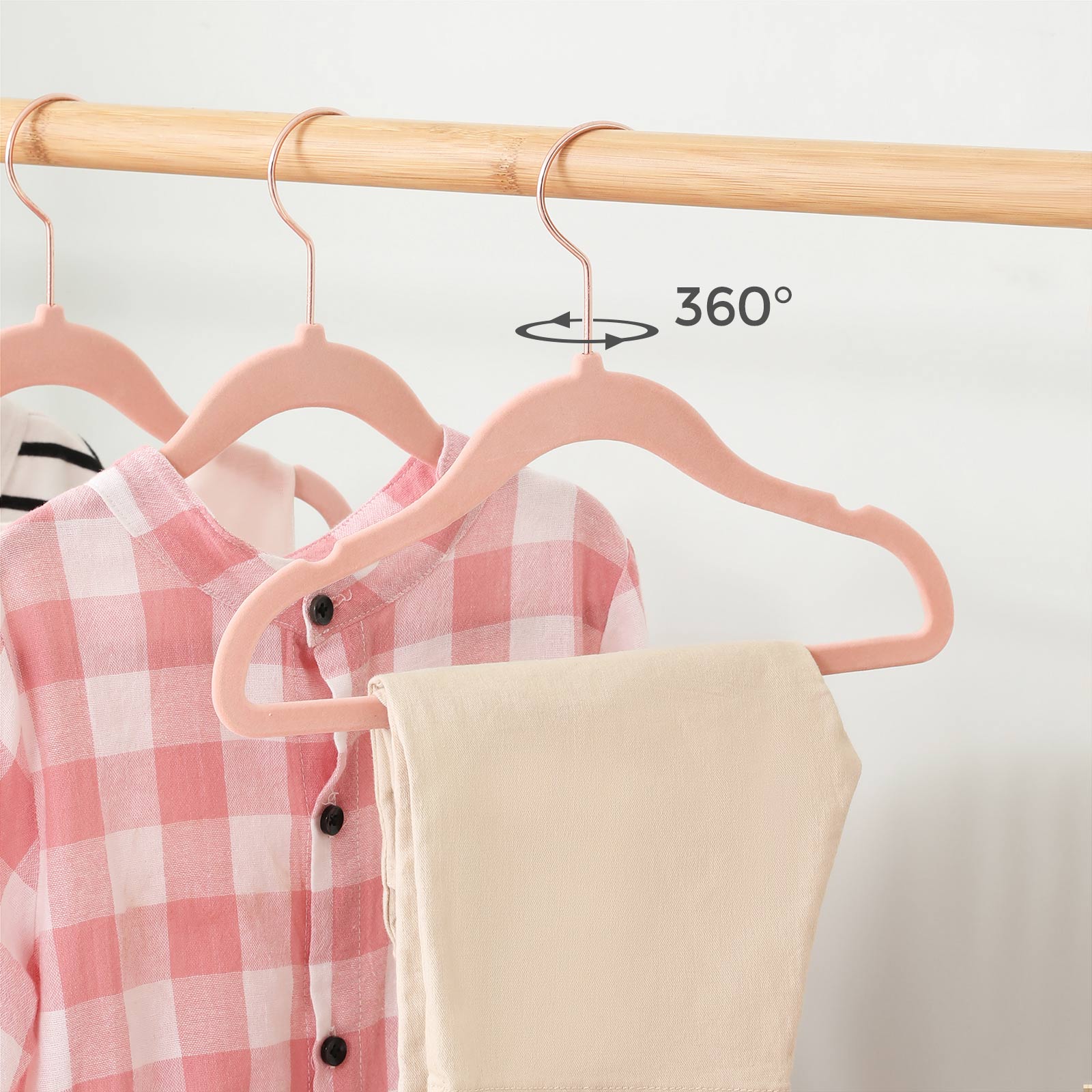 Baby Hangers, Pack of 50 kid's Velvet Hangers with Rose Gold Hooks, Non-Slip Children's Hangers for Clothes in Closet, Baby or Children's Coats, Light Pink CRF027P01 - Image 2
