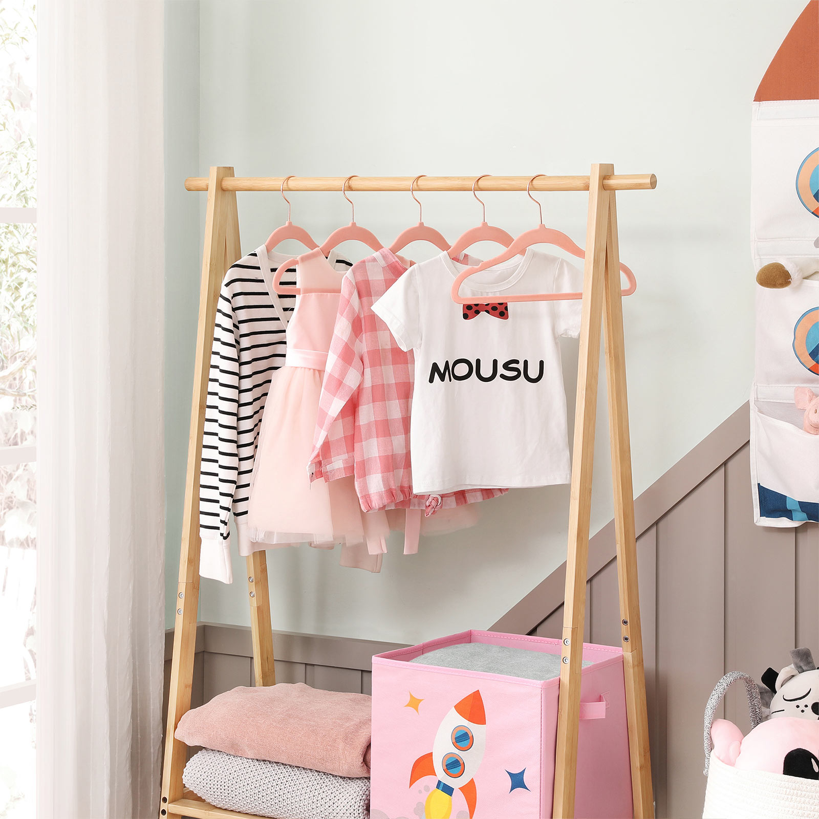 Baby Hangers, Pack of 50 kid's Velvet Hangers with Rose Gold Hooks, Non-Slip Children's Hangers for Clothes in Closet, Baby or Children's Coats, Light Pink CRF027P01 - Image 3