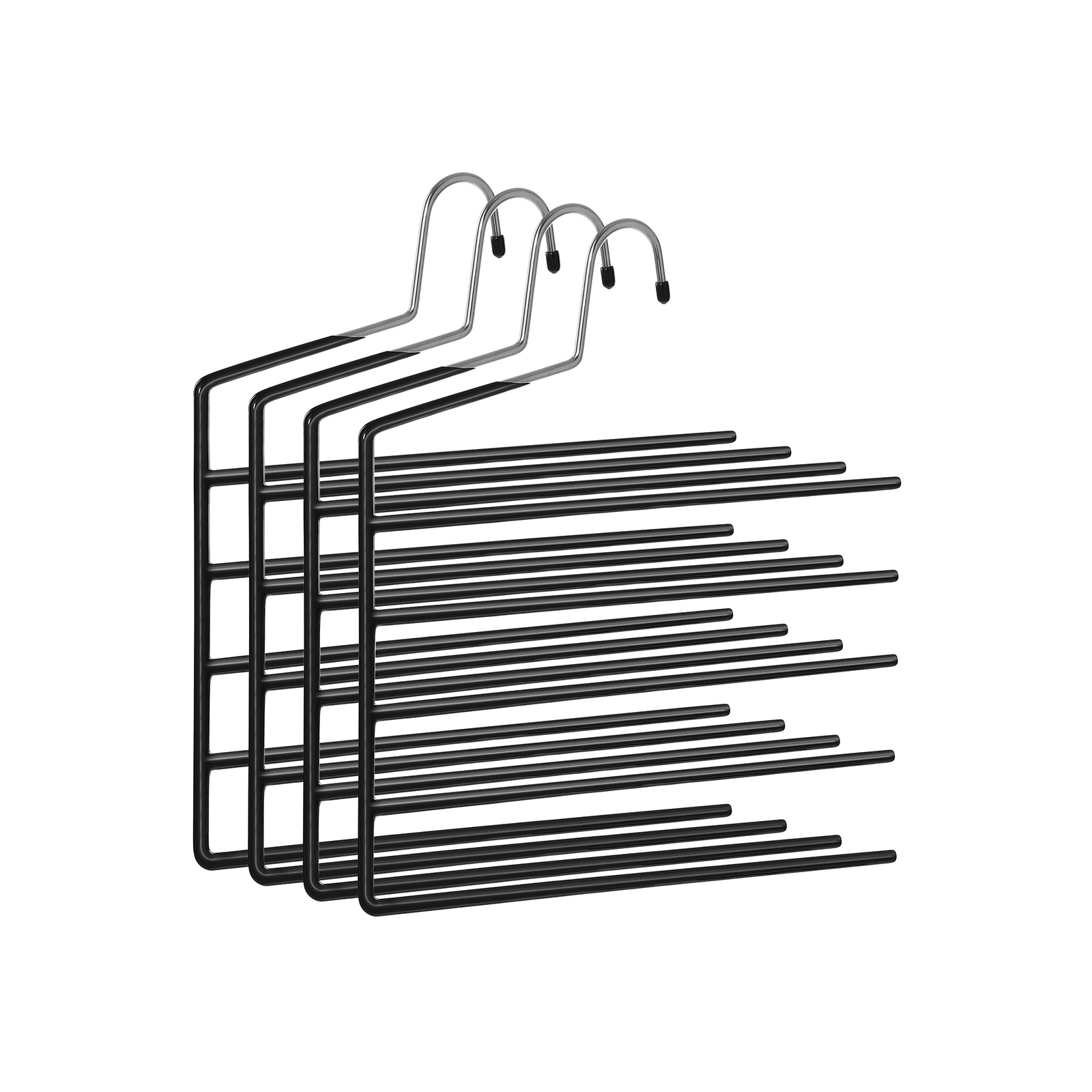 Trousers Hangers, 5-Bar Clothes Hangers, Set of 4, Space-Saving, Open-Ended, Non-Slip Trousers Organisers for Jeans Towels Scarves, Black