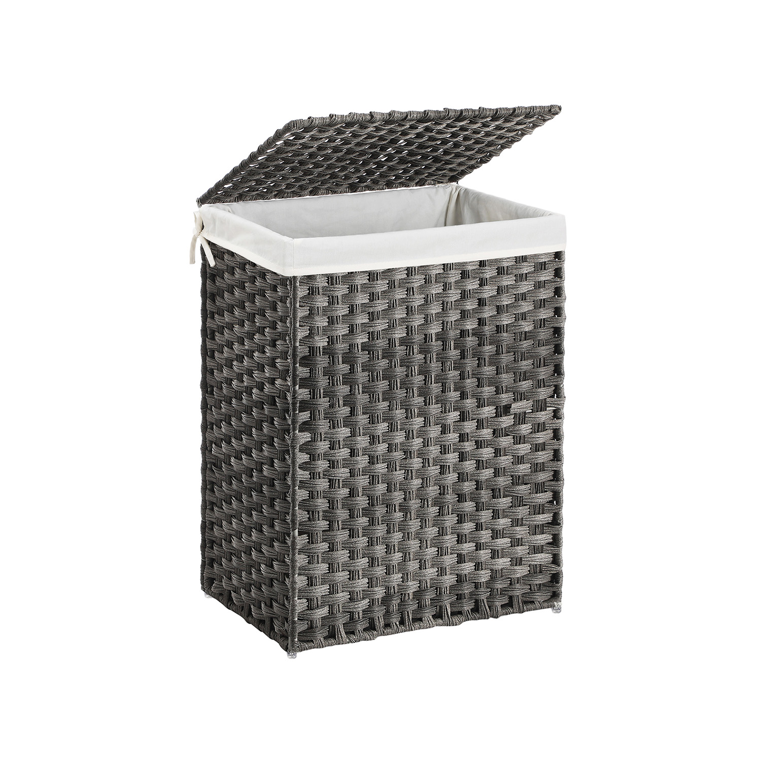 Handwoven Laundry Basket, 90L Synthetic Rattan Clothes Hamper with Lid and Handles, Foldable, Removable Liner Bag, Grey
