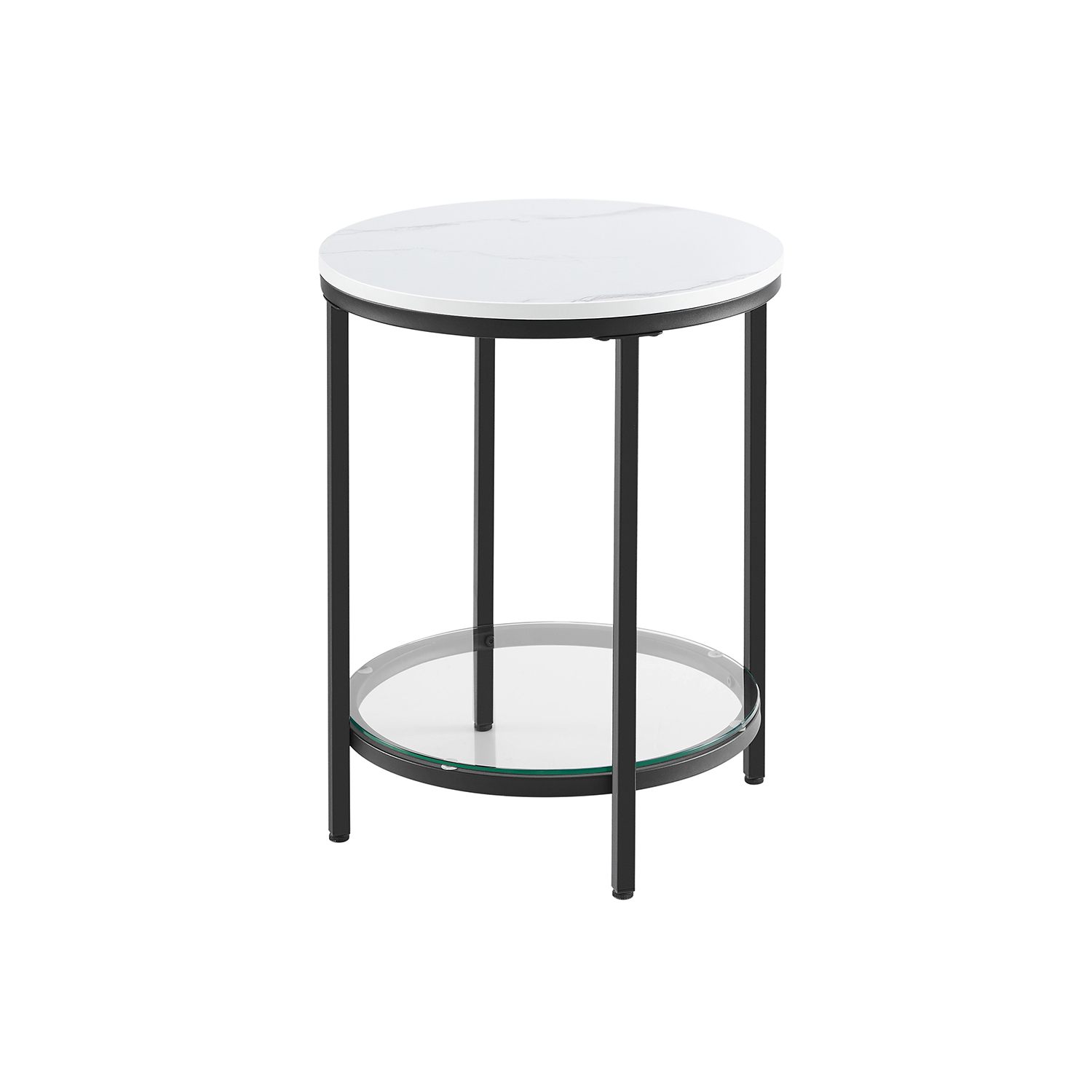 Side Table Bedside Table 2 Tier Wood Chipboard Tempered Glass Living Room Study Small Spaces Modern White Marble Effect Black Frame LET285B13
