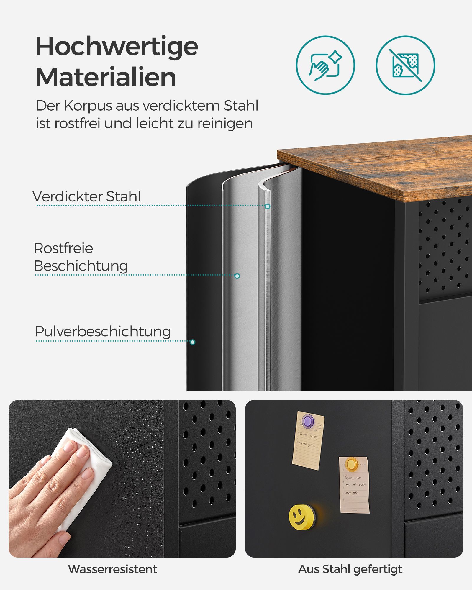 Förvaringsskåp, golvskåp med dubbla dörrar, magnetisk stängning, justerbart hyllplan, stålram, industriell stil, platsbesparande, rustikt brunt och svart LSC102B01 - Bild 5