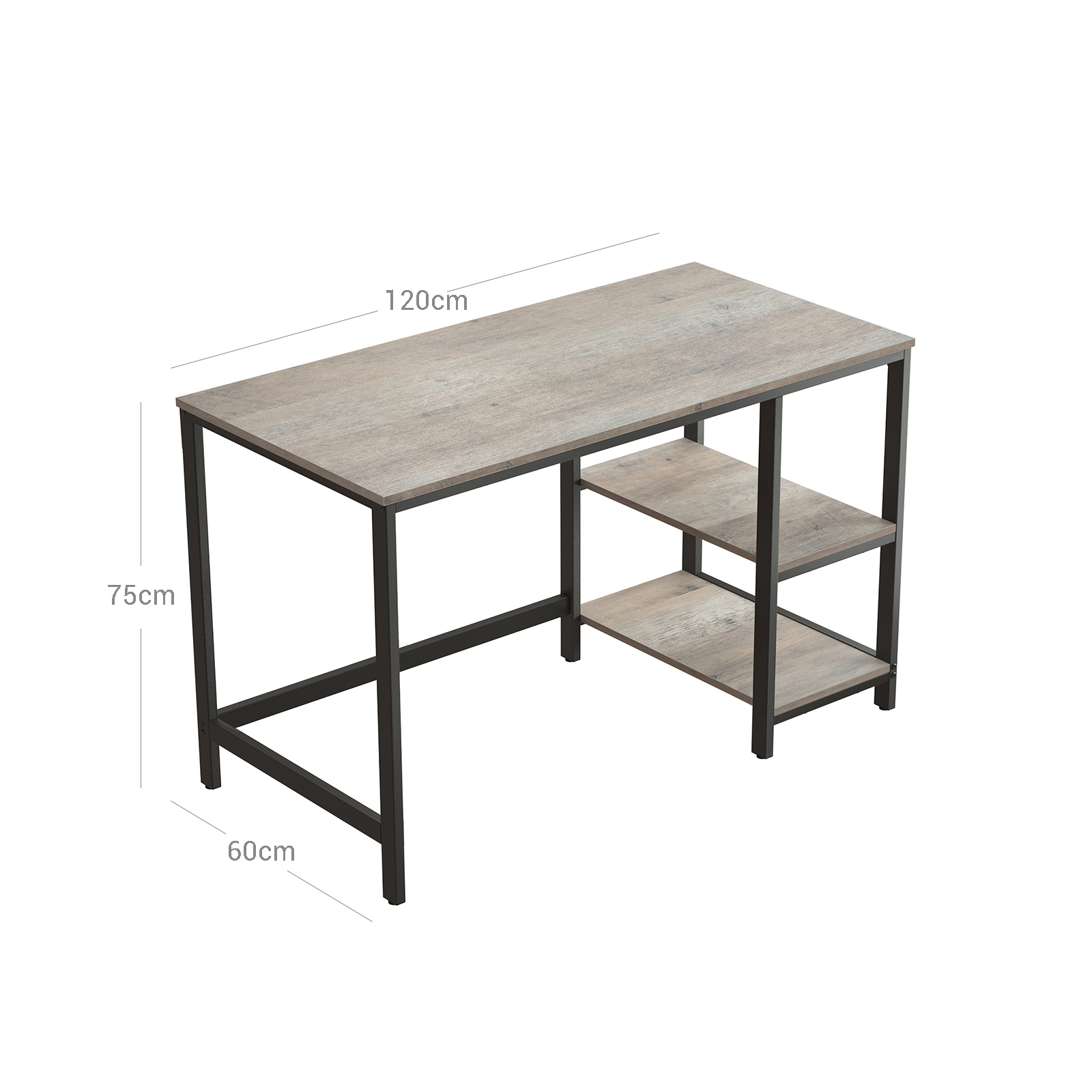Computer Desk, Writing Desk with 2 Shelves on Left or Right, Work Table for Office Living Room, Steel Frame, Industrial, Greige and Black - Image 6