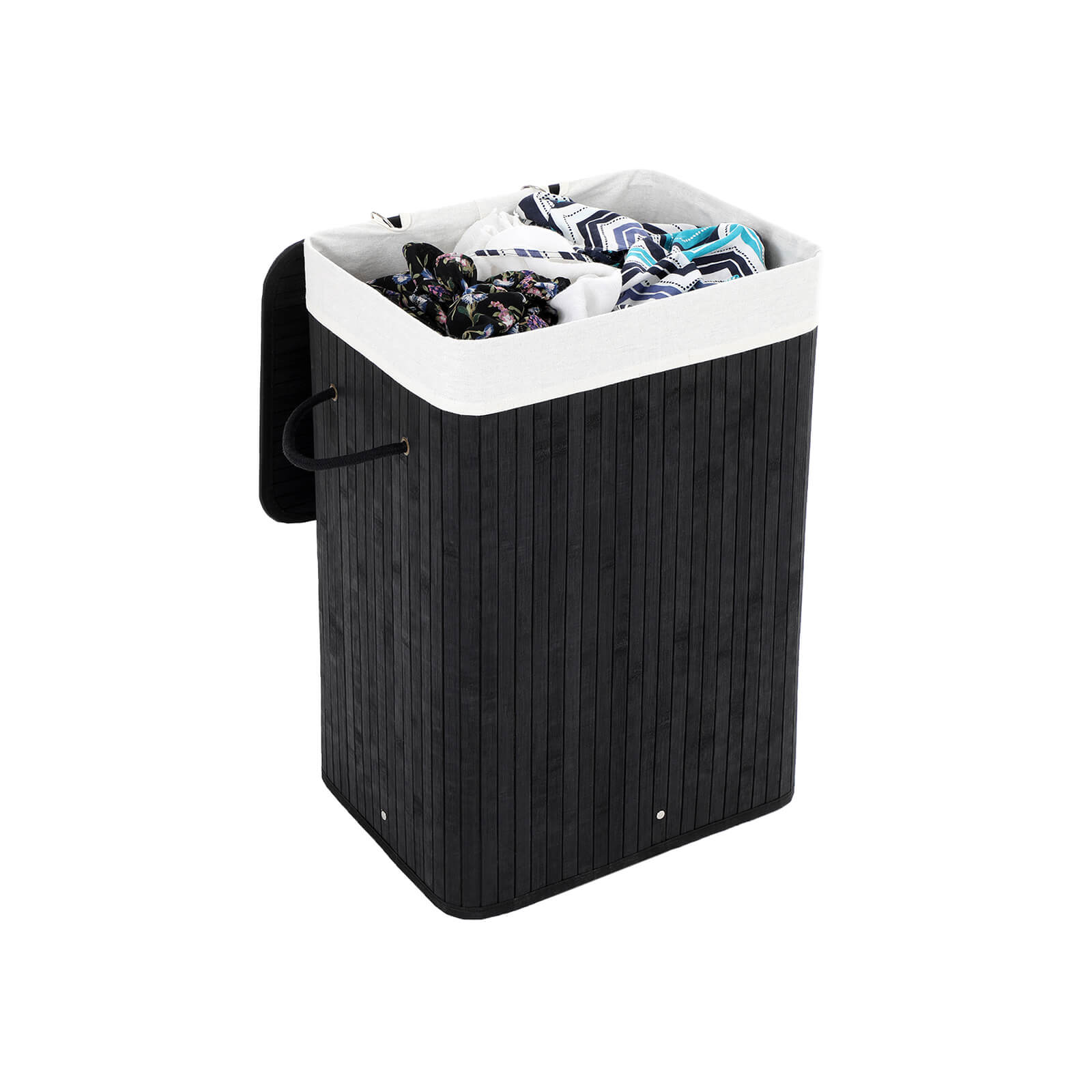 Bamboo Laundry Basket, 72L Foldable Laundry Hamper, Rectangular Storage Hamper with 3 Handles, 40 x 30 x 60 cm, Black LCB10B