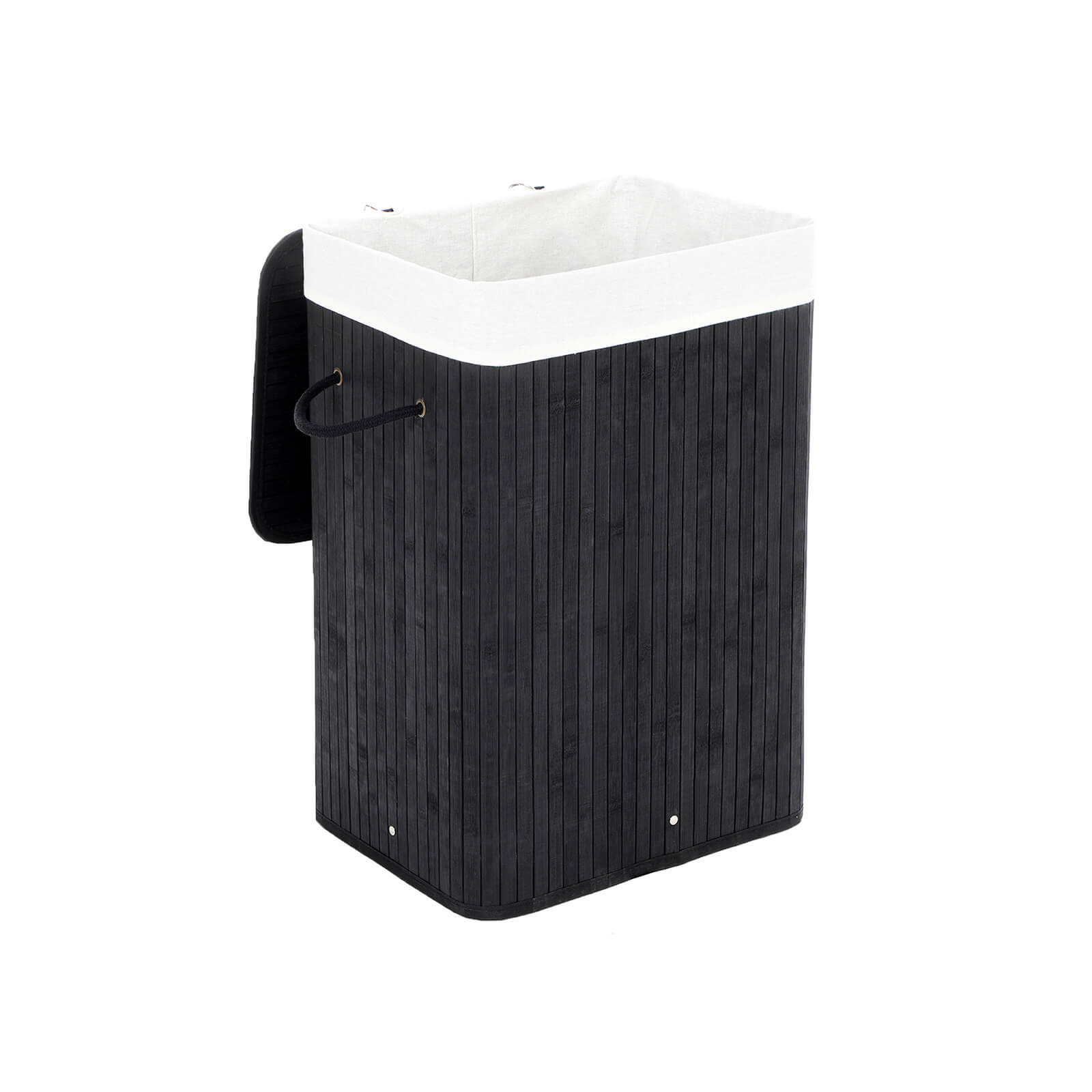 Bamboo Laundry Basket, 72L Foldable Laundry Hamper, Rectangular Storage Hamper with 3 Handles, 40 x 30 x 60 cm, Black LCB10B - Image 2