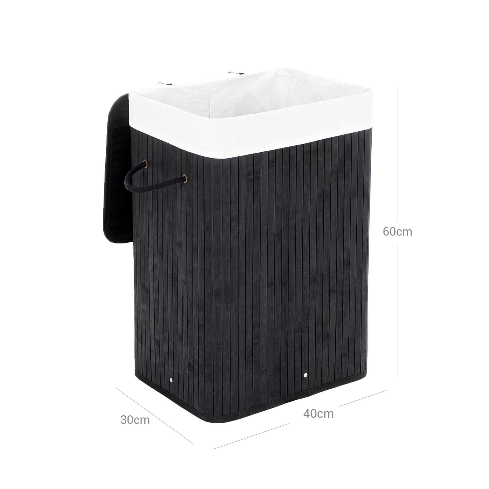 Bamboo Laundry Basket, 72L Foldable Laundry Hamper, Rectangular Storage Hamper with 3 Handles, 40 x 30 x 60 cm, Black LCB10B - Image 6