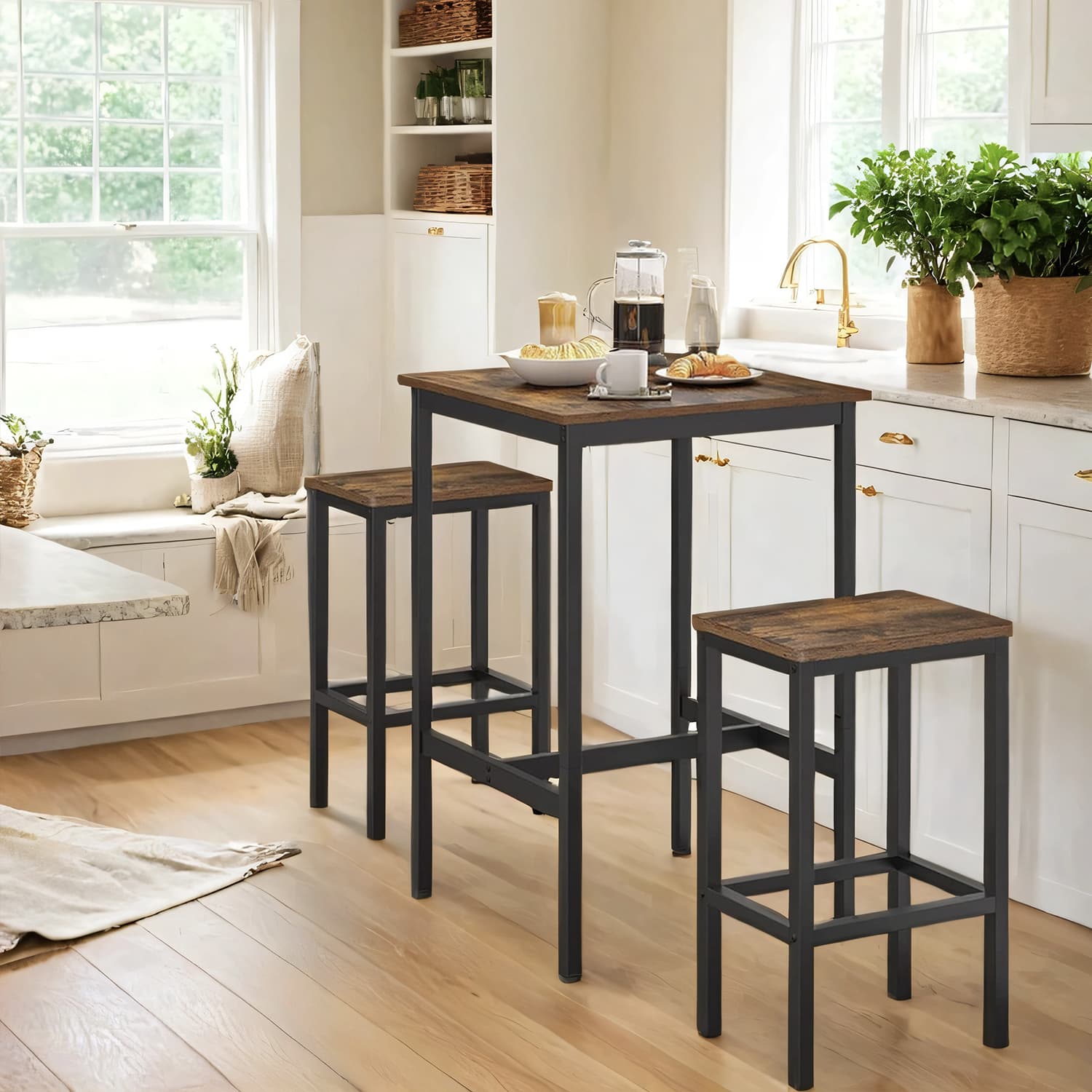 VASAGLE Dining table with 2 chairs, bar table with bar stool, for dining room