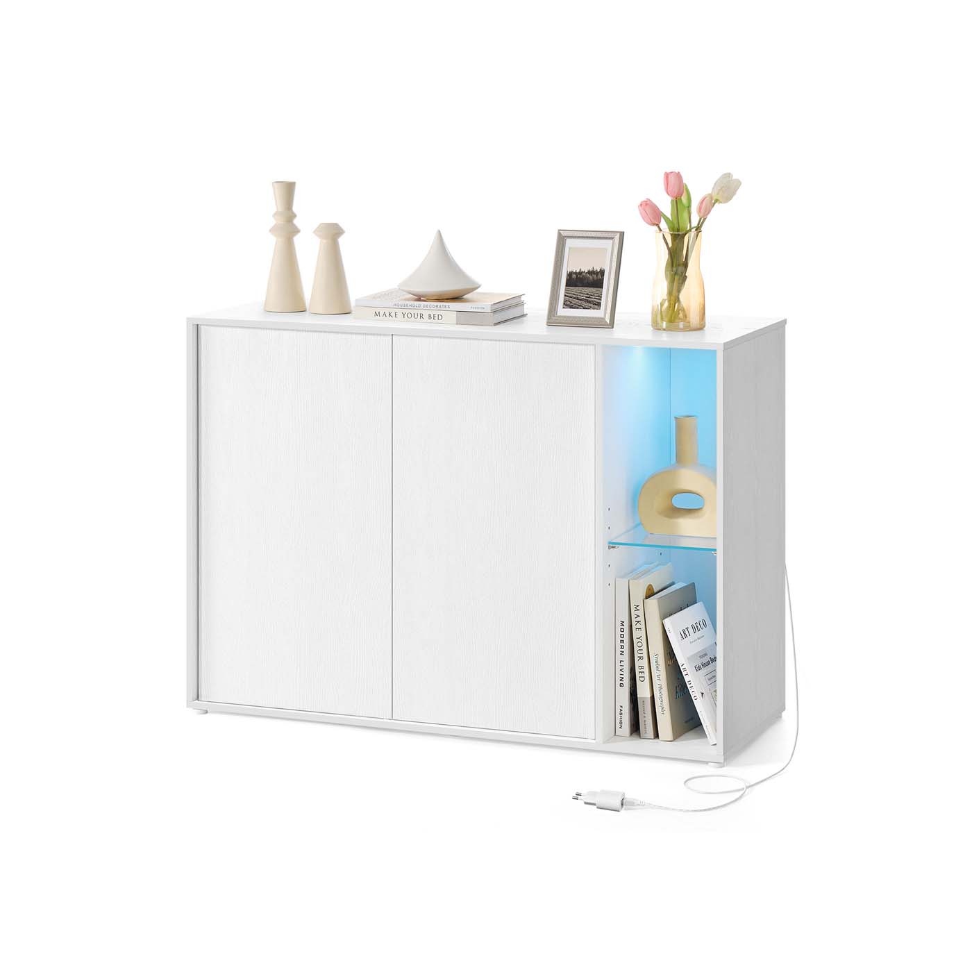 SONGMICS HOME Sideboard with lighting Toolless technology Snow white