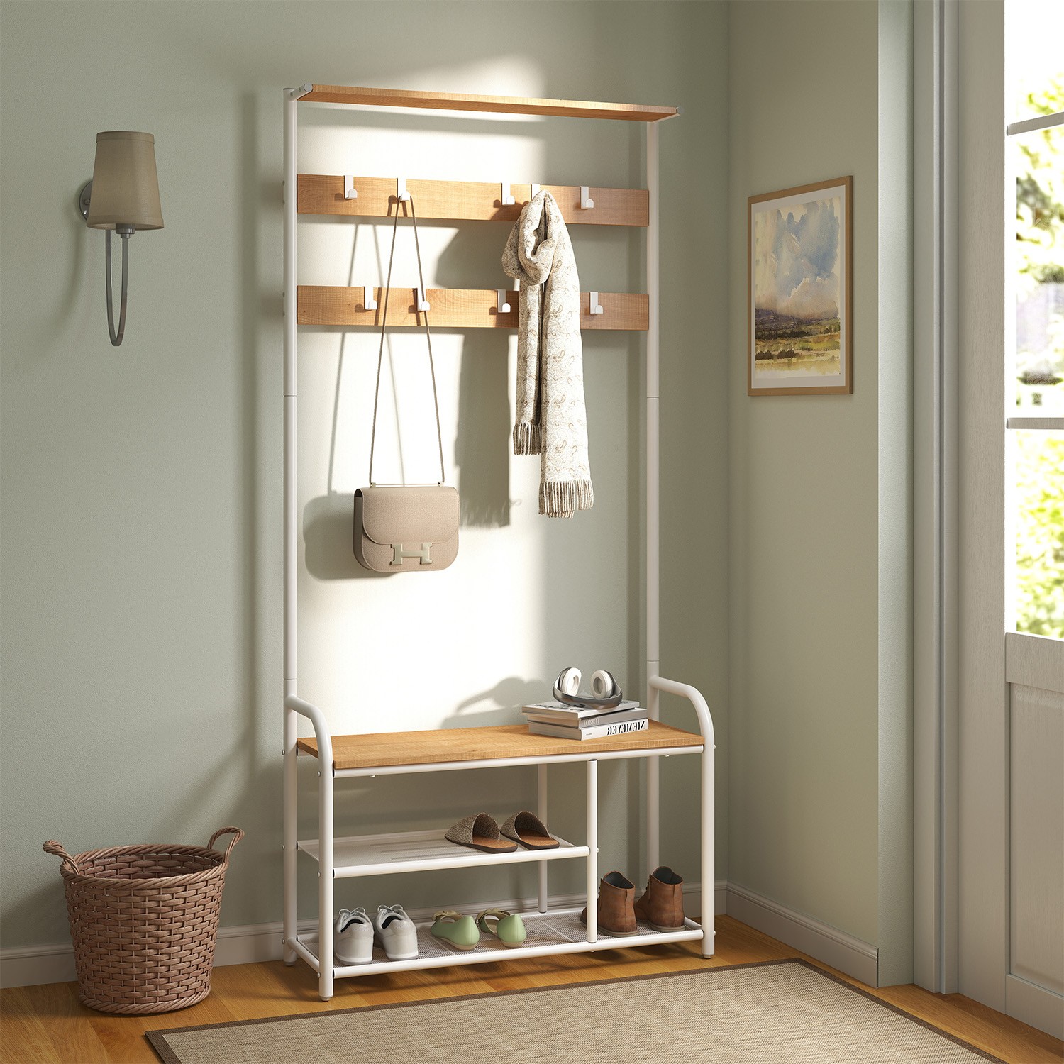 VASAGLE coat rack, wardrobe, clothes rack with 9 hooks