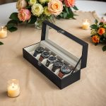 SONGMICS watch box with 6 compartments, watch case, glass lid